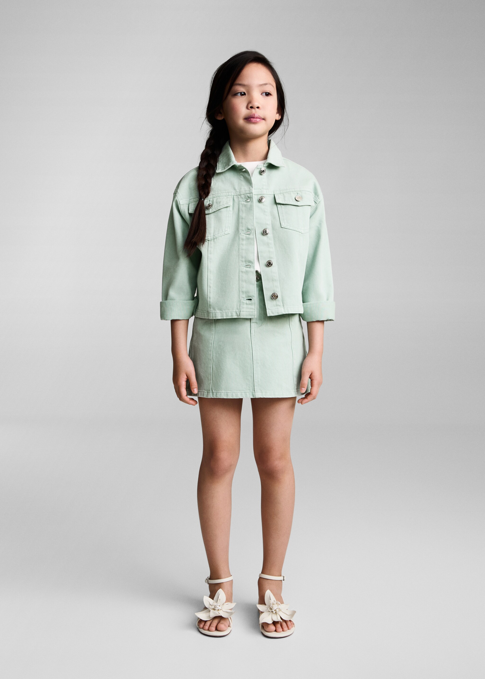 Blouson en jean poches - Plan général, Vert pastel. Ref: 87046345-00.