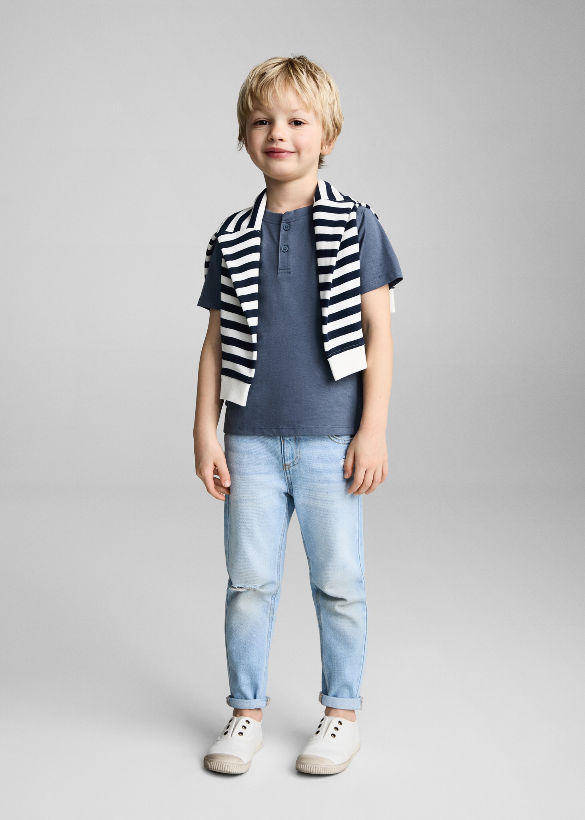 Katoenen T-shirt met knopen - Overzichtstekening, Blauw. Ref: 87046718-00.