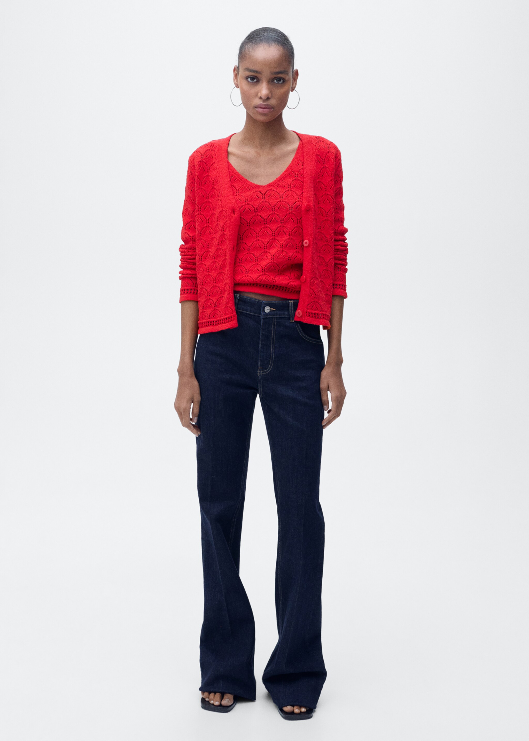 Openwork detail knit cardigan - General plane, Red. Ref: 87047182-00.