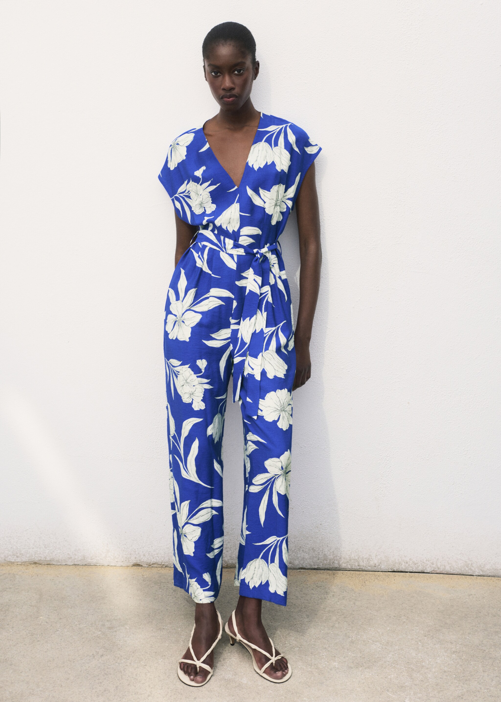 Printed long jumpsuit with belt - General plane, Blue. Ref: 87047184-00.