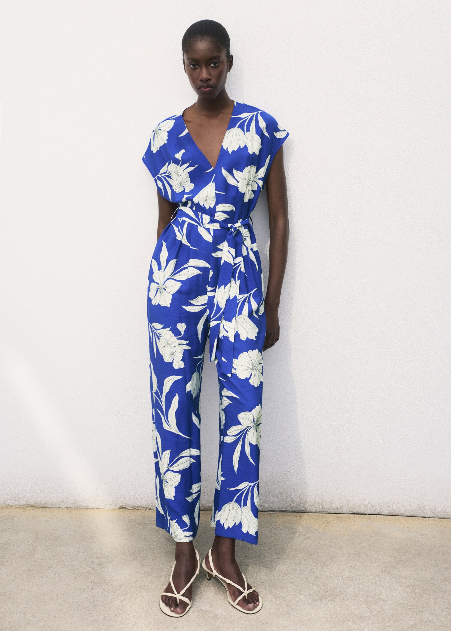 Printed long jumpsuit with belt - General plane