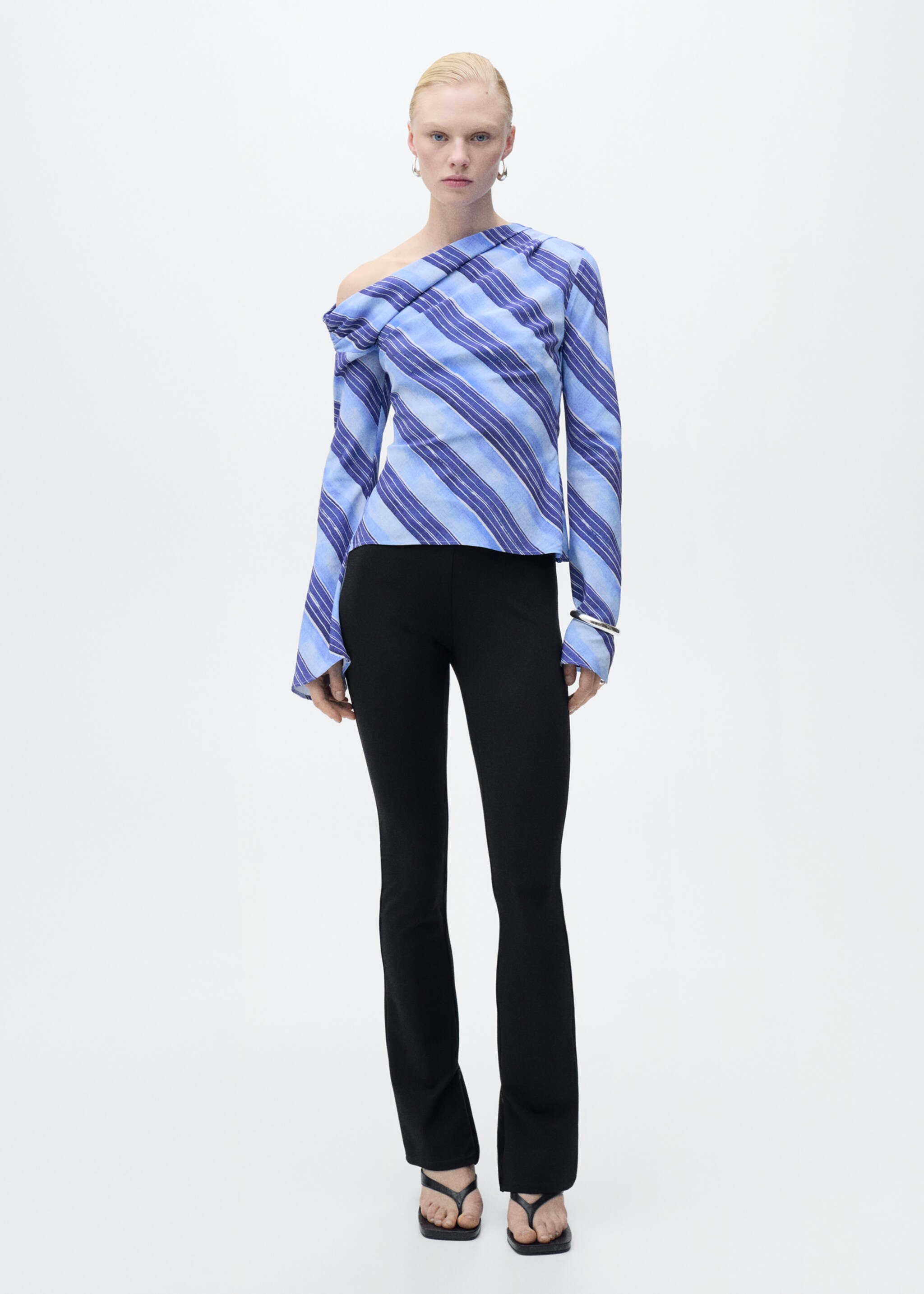 Asymmetrical striped blouse - General plane, Sky Blue. Ref: 87047193-00.