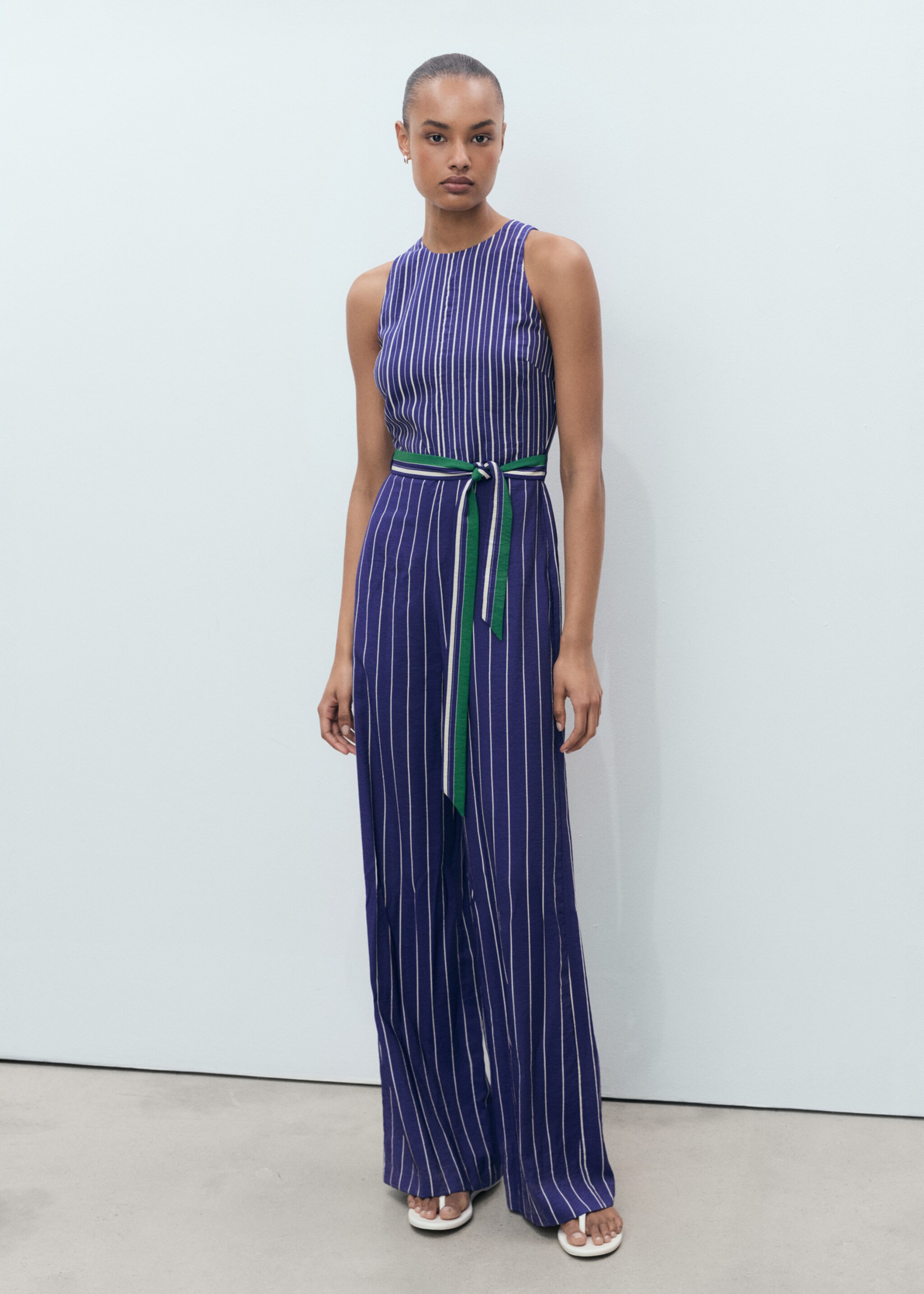 Striped jumpsuit with belt - General plane, Blue. Ref: 87047194-00.