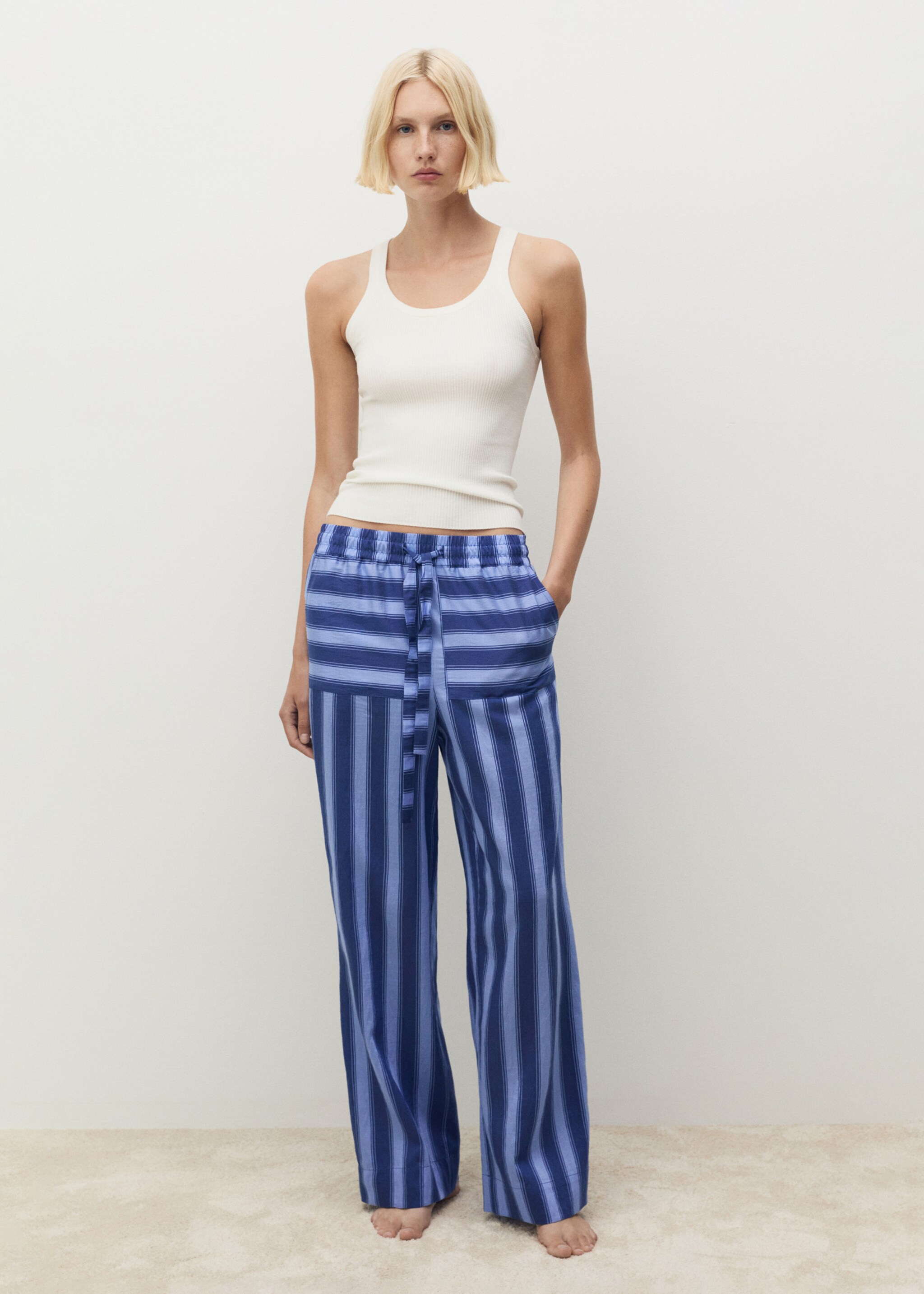 Woven lyocell trousers with two-tone stripes - General plane, Blue. Ref: 87048651-00.