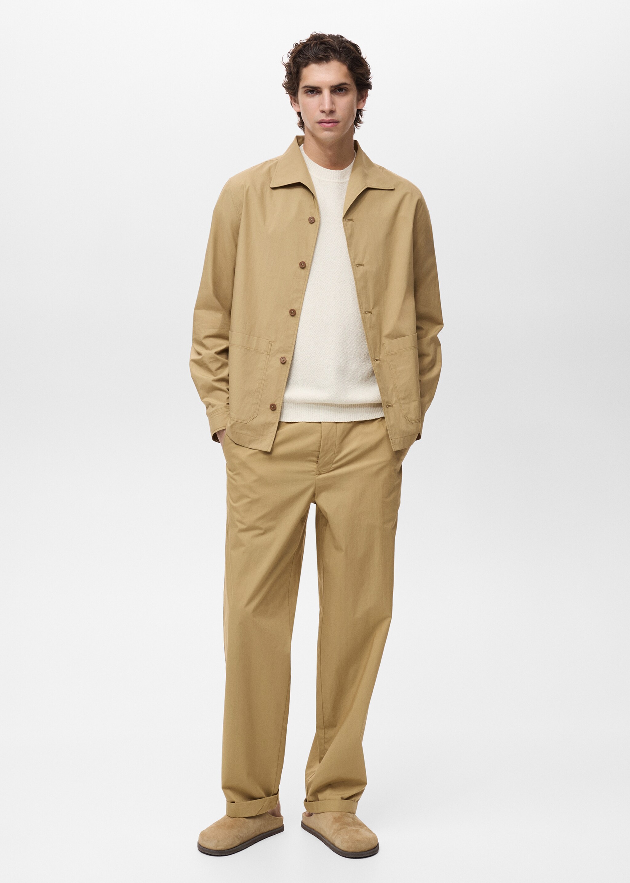 Cotton overshirt with pocket - General plane, Beige. Ref: 87049204-00.