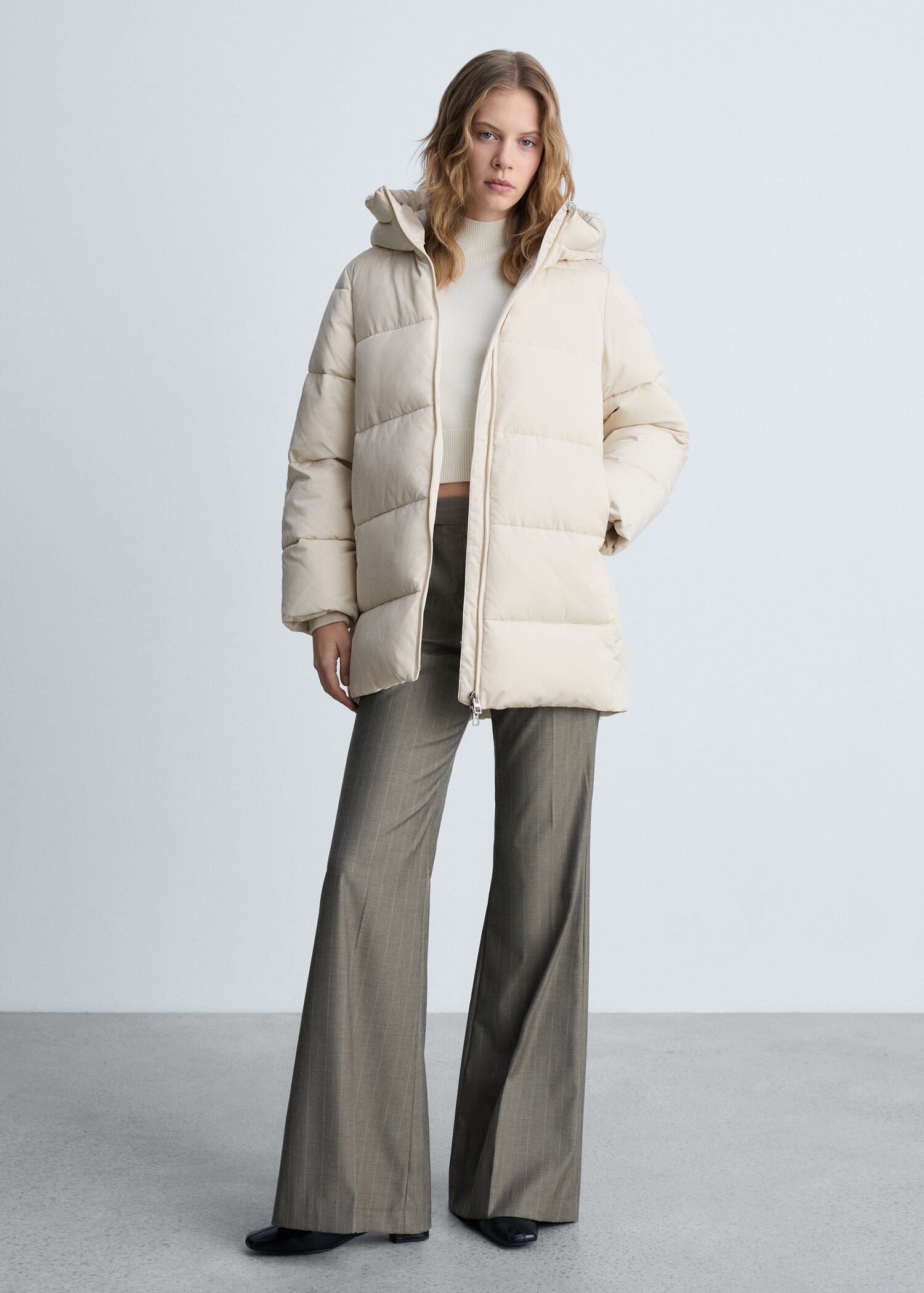 Midi quilted anorak with hood - General plane