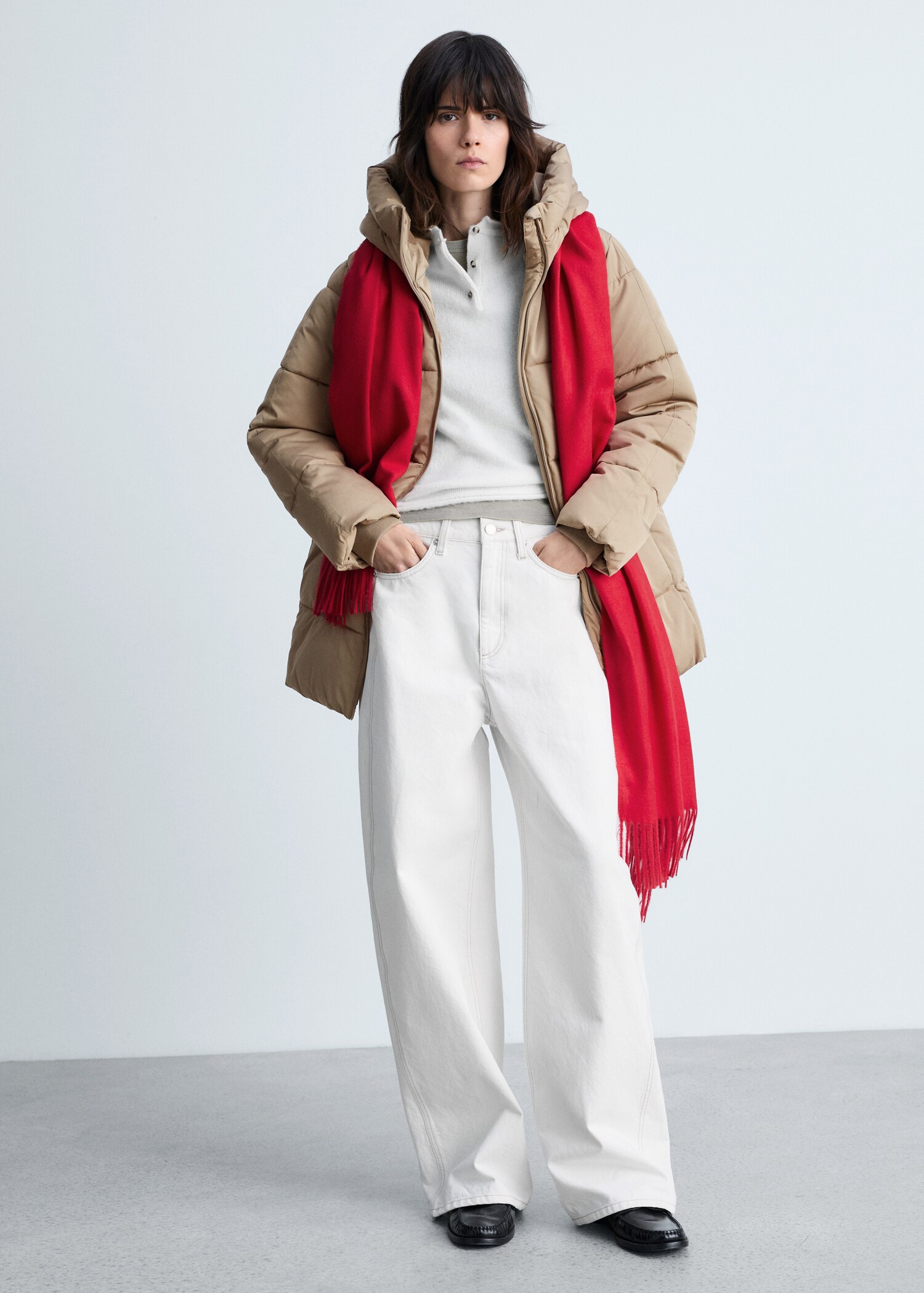 Midi quilted anorak with hood - General plane