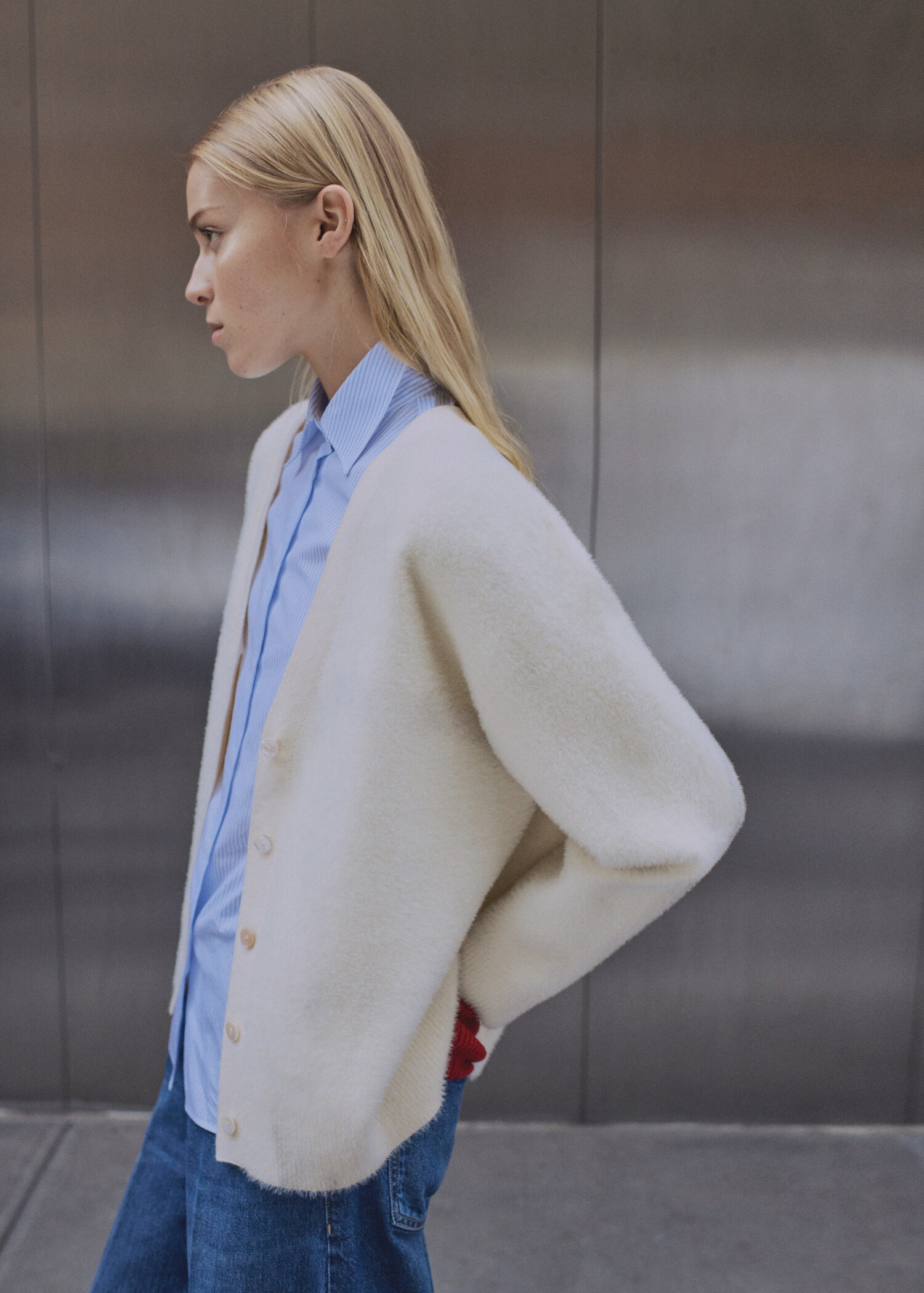 Strickcardigan mit Fell-Effekt - Allgemeine Ansicht