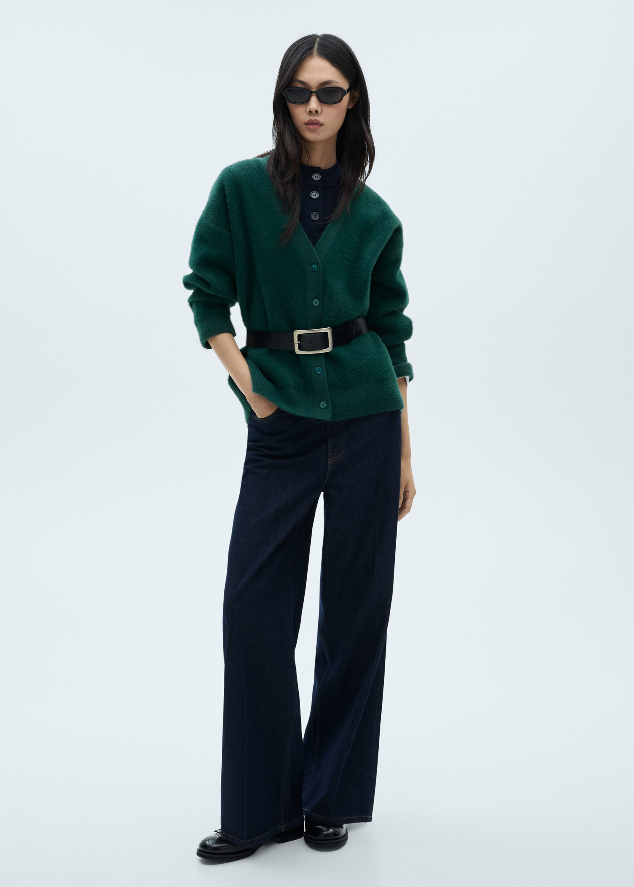 Faux-fur knitted cardigan - General plane, Petrol Blue. Ref: 87050352-00.