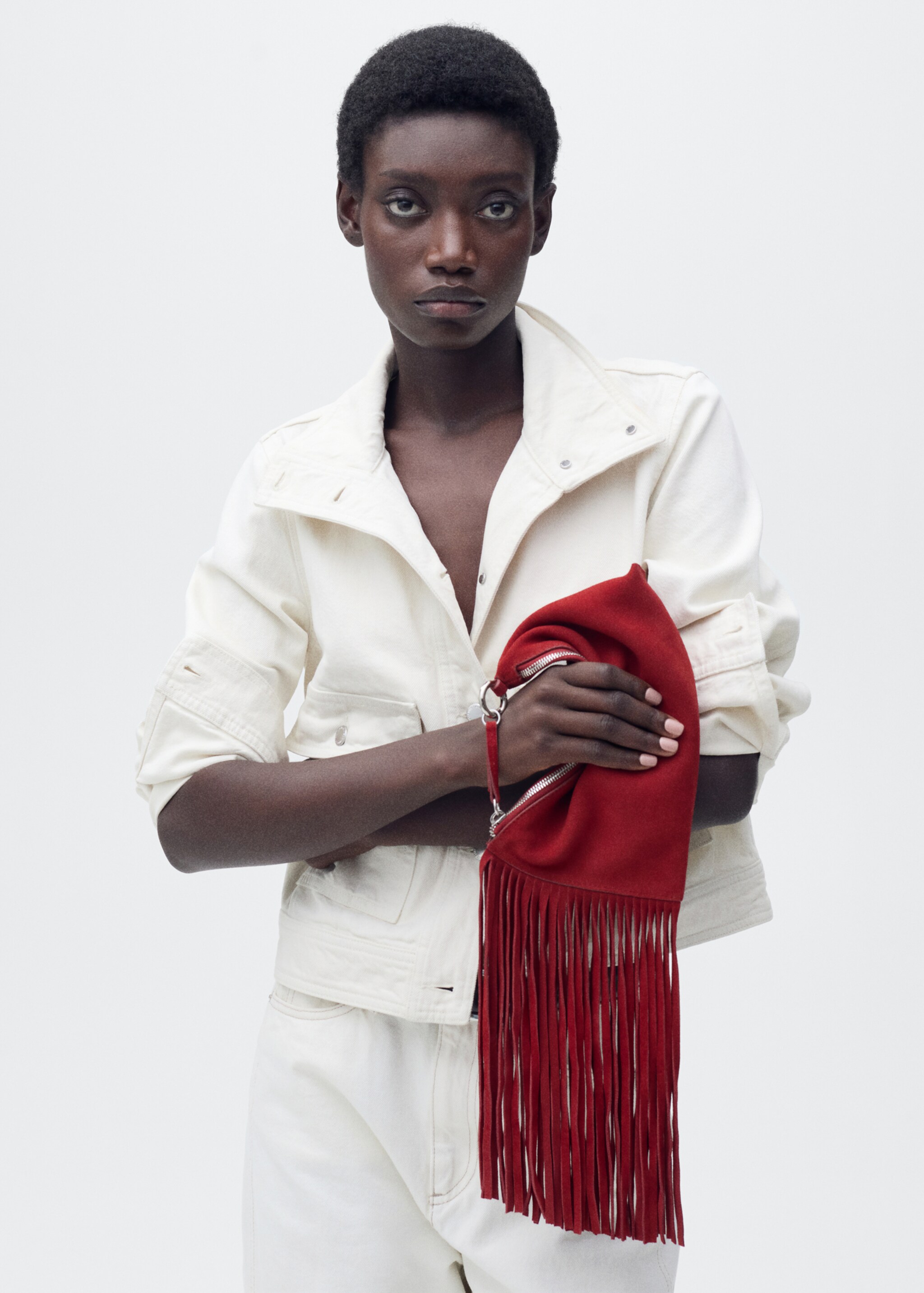 Leather handbag with fringes - General plane, Red. Ref: 87050354-00.