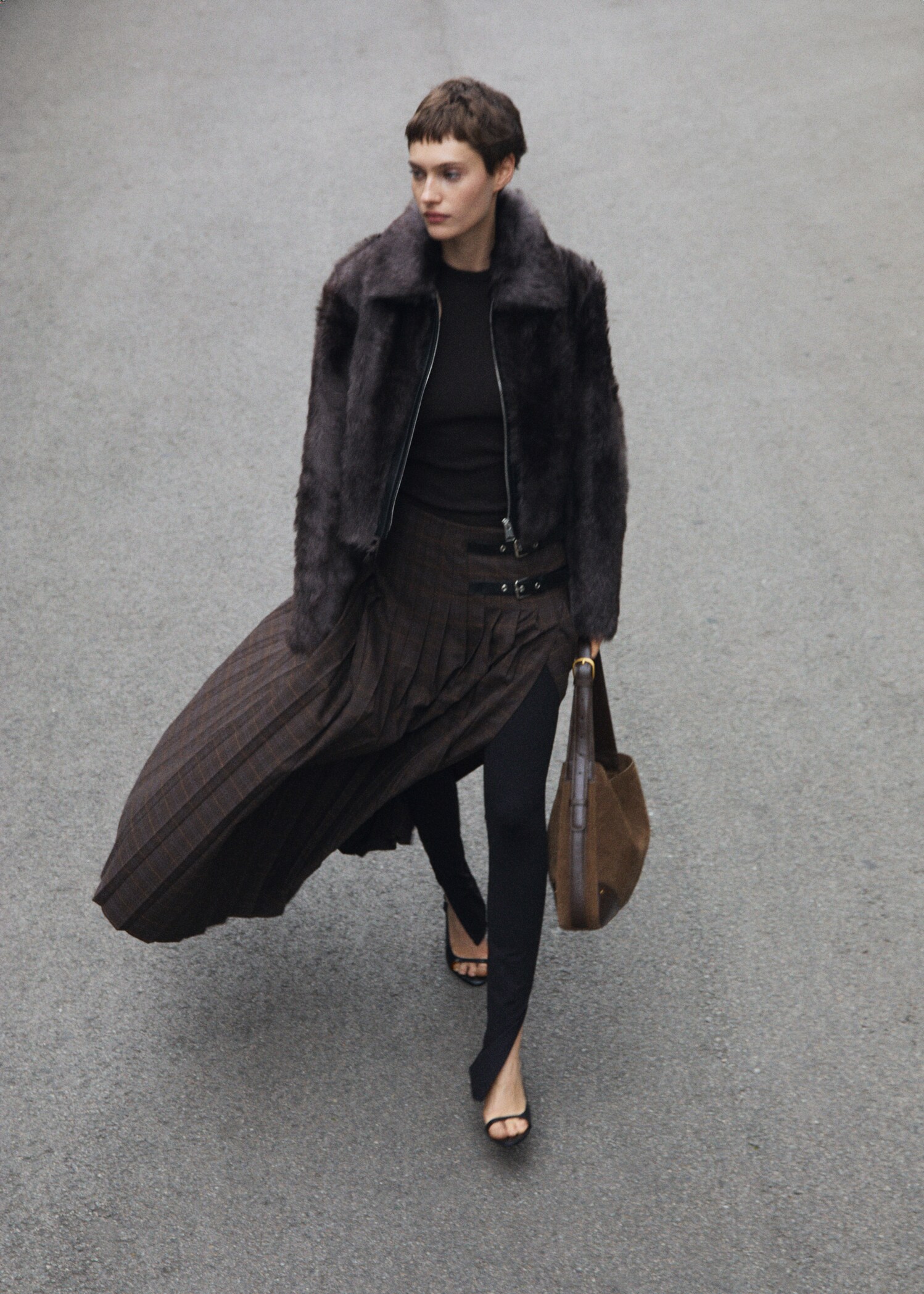 100% split leather bag with buckle - General plane