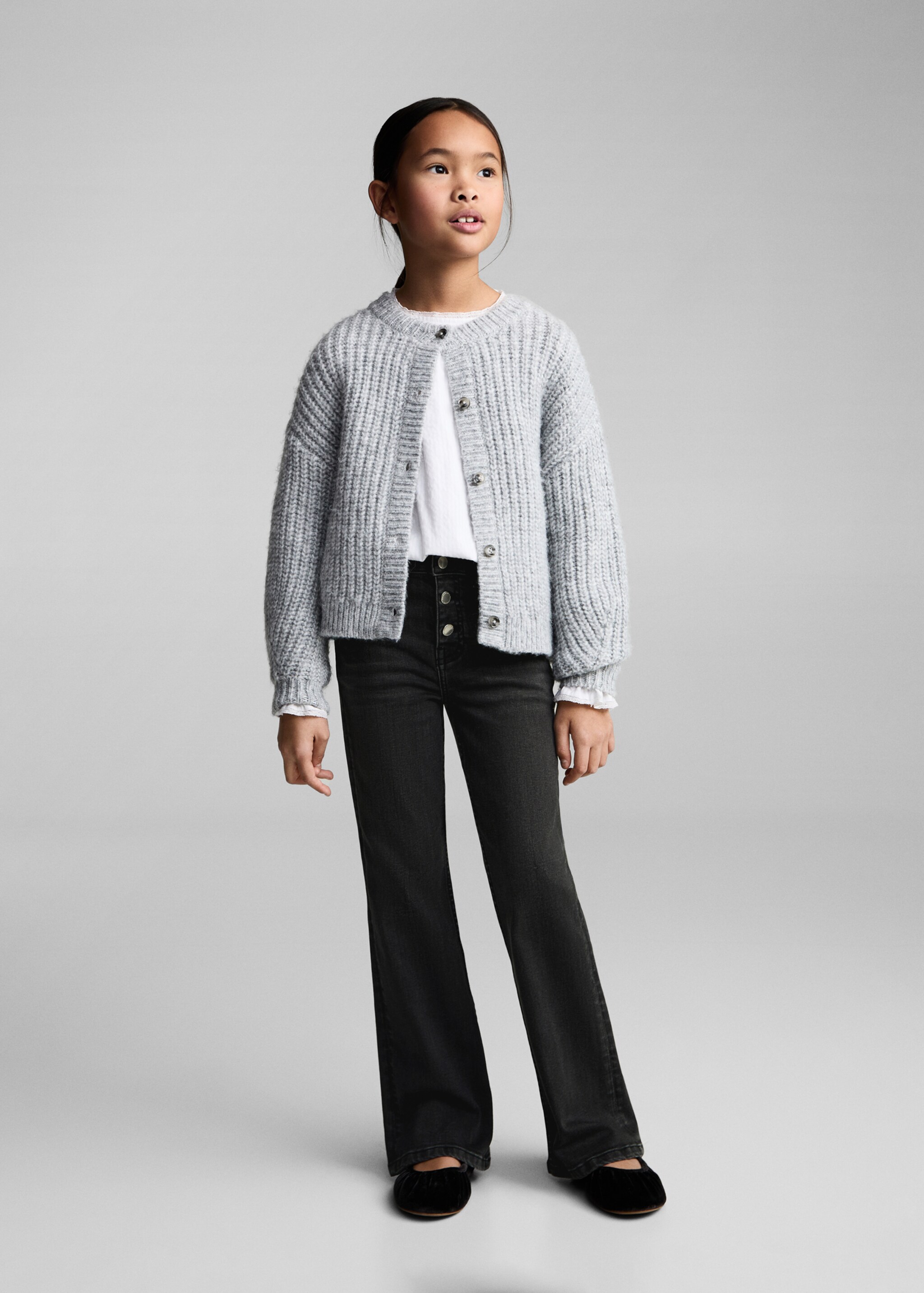 Buttons flare jeans - General plane, Black denim. Ref: 87050423-00.