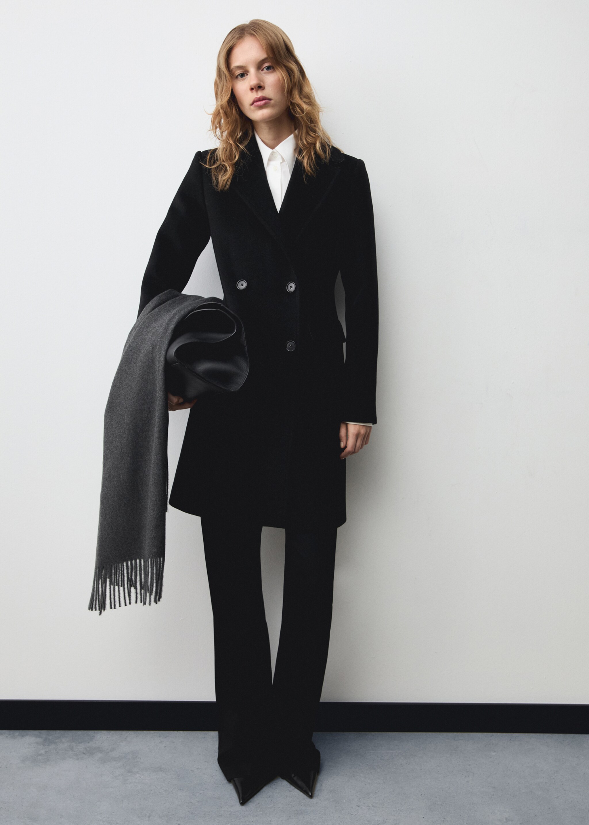 Double-breasted midi wool coat - General plane, Black. Ref: 87050428-00.