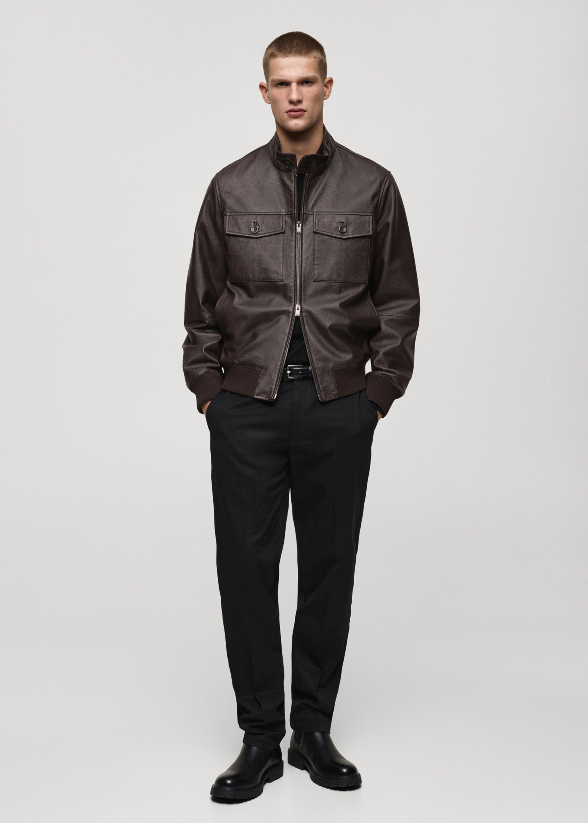 Pocket leather biker jacket - General plane, Brown. Ref: 87050576-00.