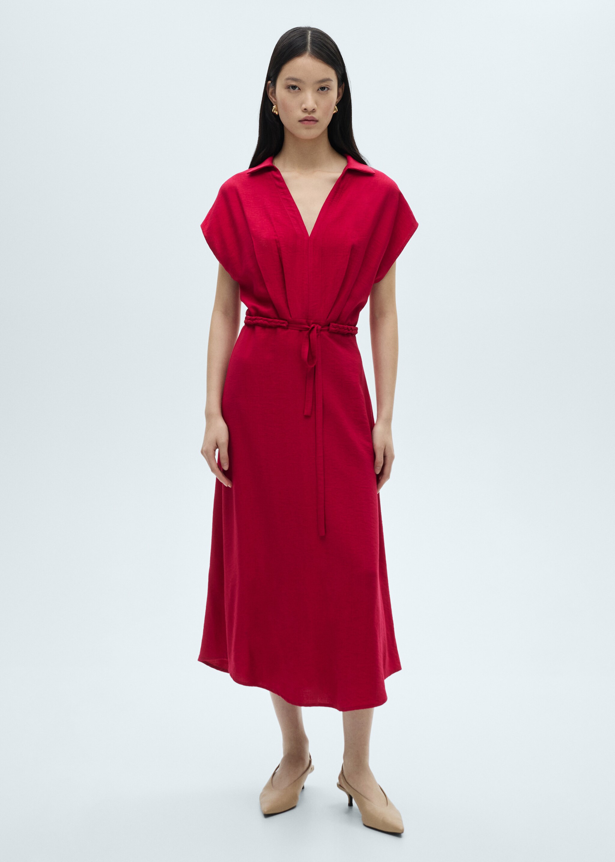 Cotton dress with dart detail - General plane, Red. Ref: 87050579-00.