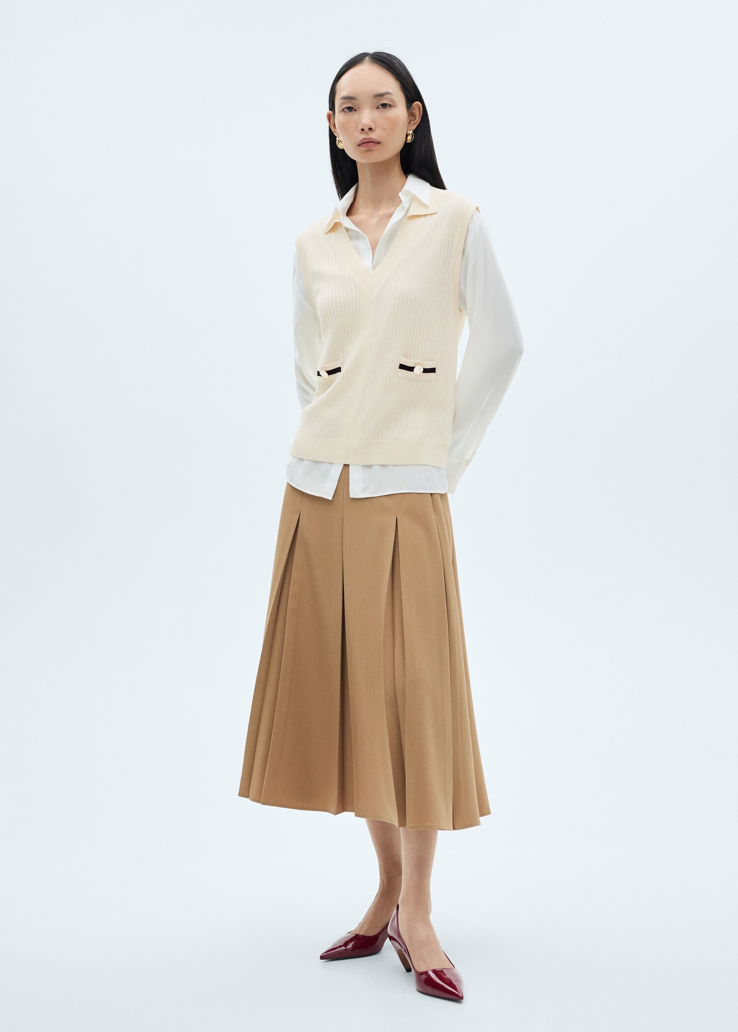 Gilet maille poches contrastées - Plan général