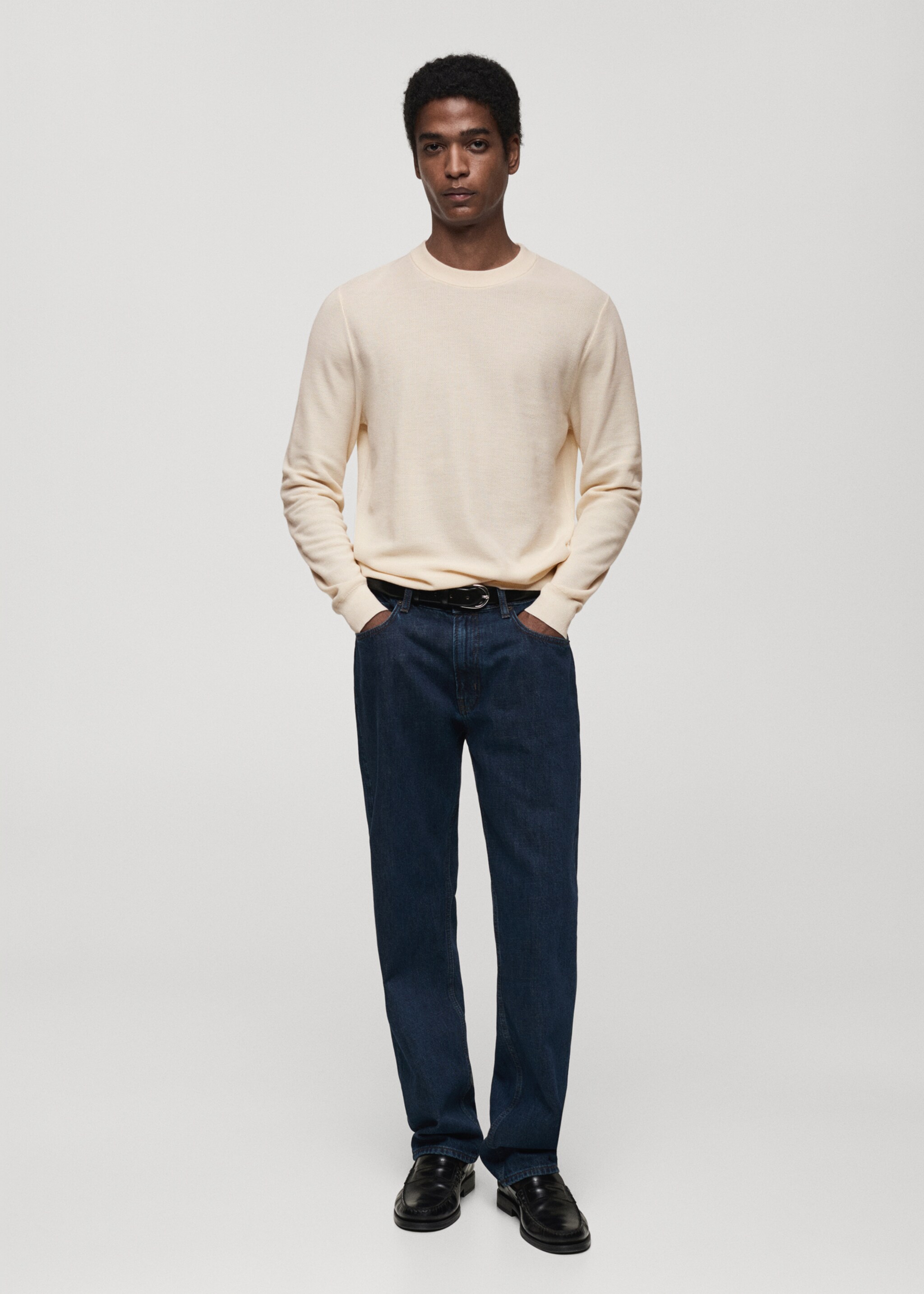 Microstructured cotton knitted sweater - General plane, Off White. Ref: 87050599-00.