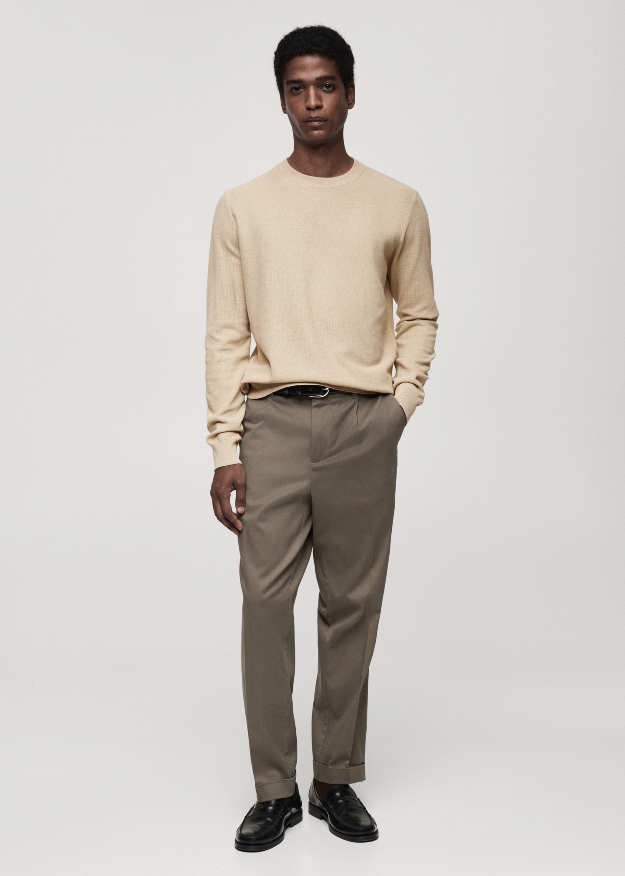 Microstructured cotton knitted sweater - General plane, Sand. Ref: 87050599-00.