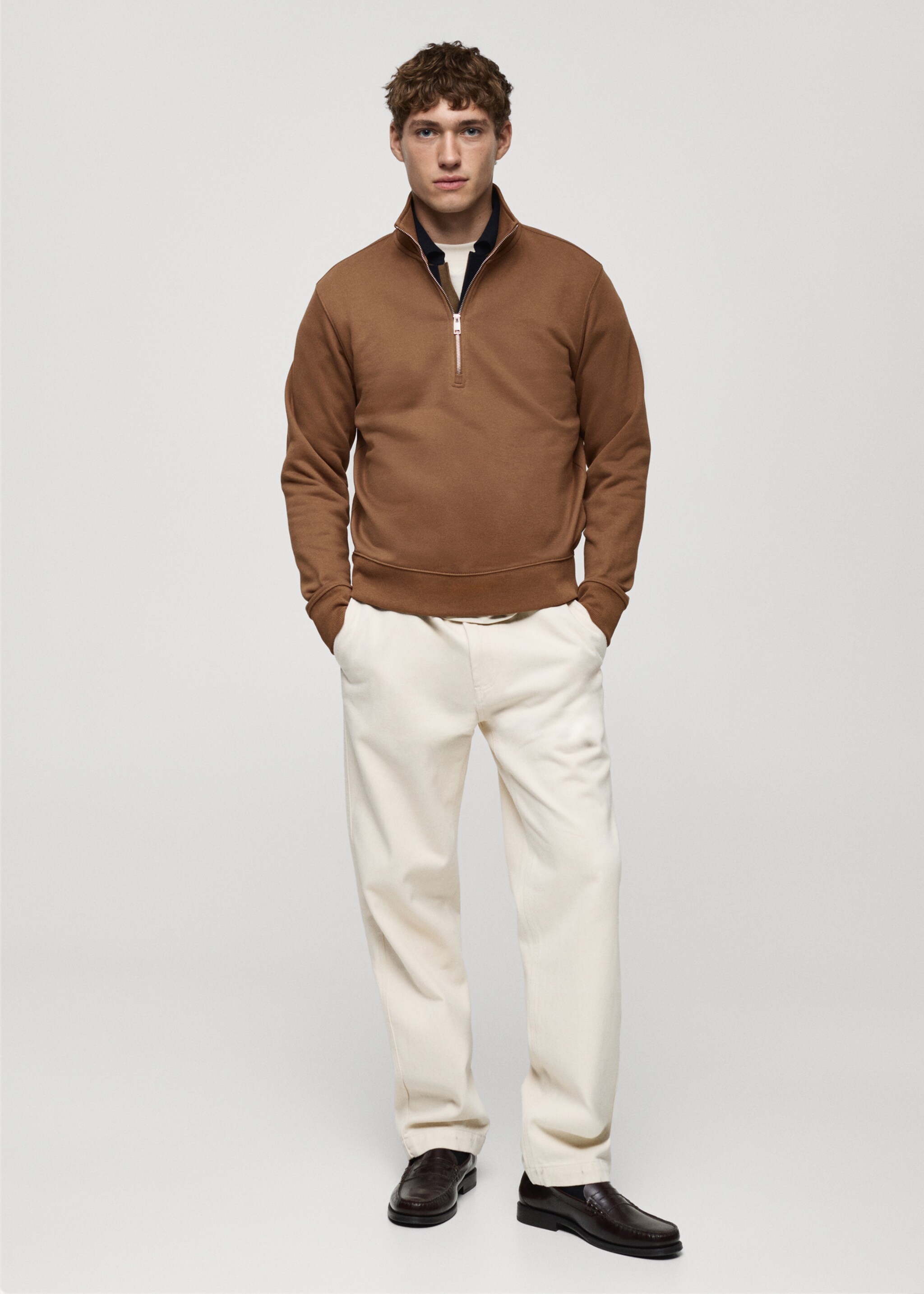 Regular-fit zip-neck sweatshirt - General plane, Medium Brown. Ref: 87050601-00.