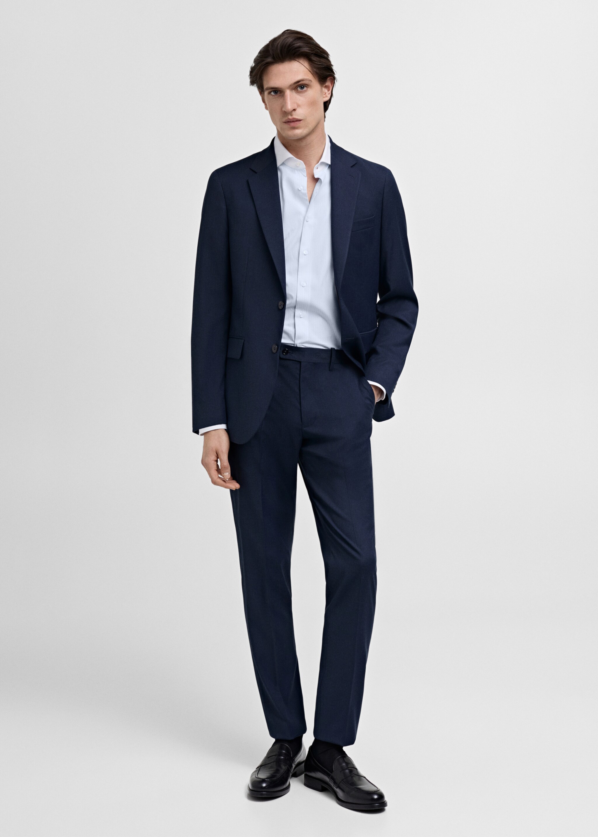 Striped suit shirt with contrasting collar - General plane, Sky Blue. Ref: 87050609-00.