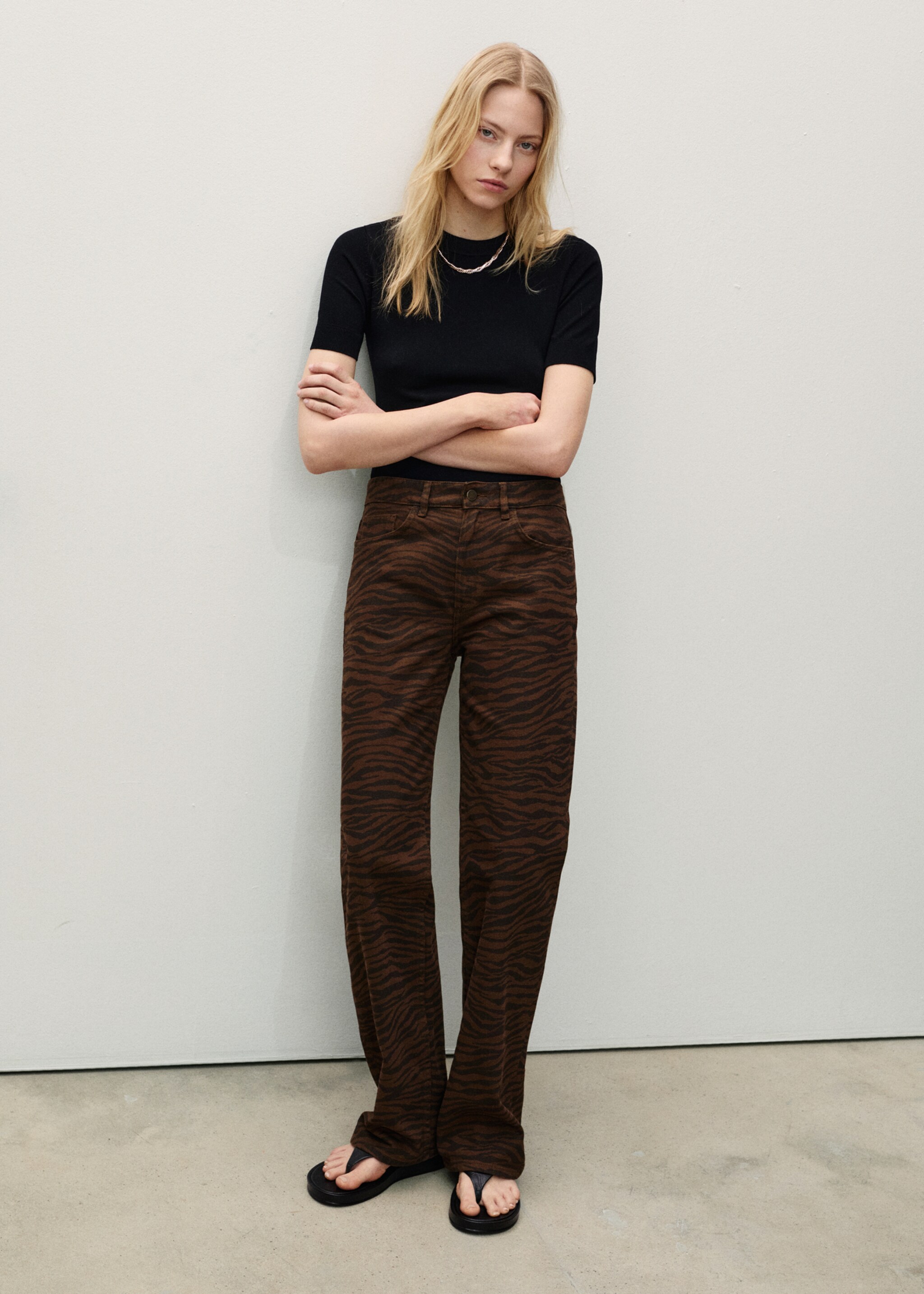 Zebra-print straight-fit jeans - General plane, Chocolate. Ref: 87050652-00.