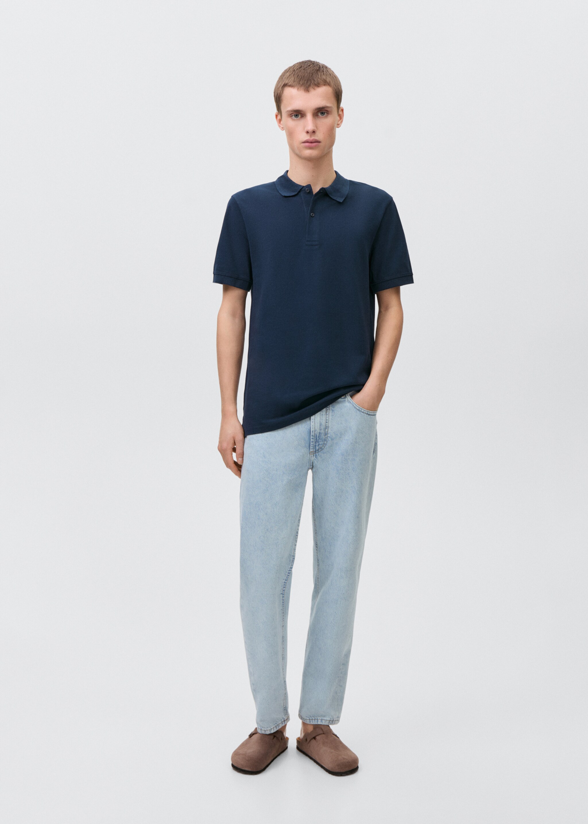 Polohemd aus Baumwollpikee - Allgemeine Ansicht, Dunkles Marineblau. Ref: 87051057-00.