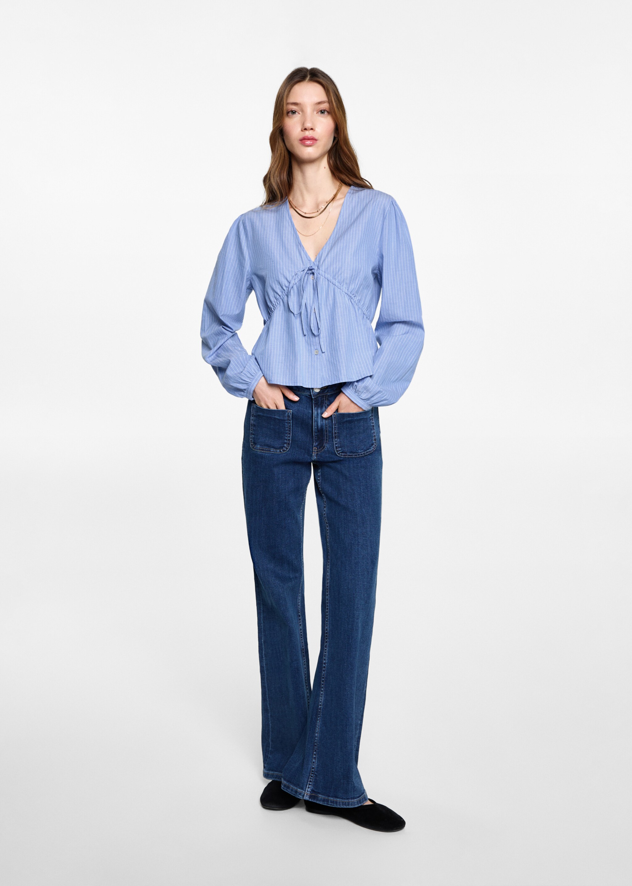Striped bow blouse - General plane, Blue. Ref: 87052540-00.