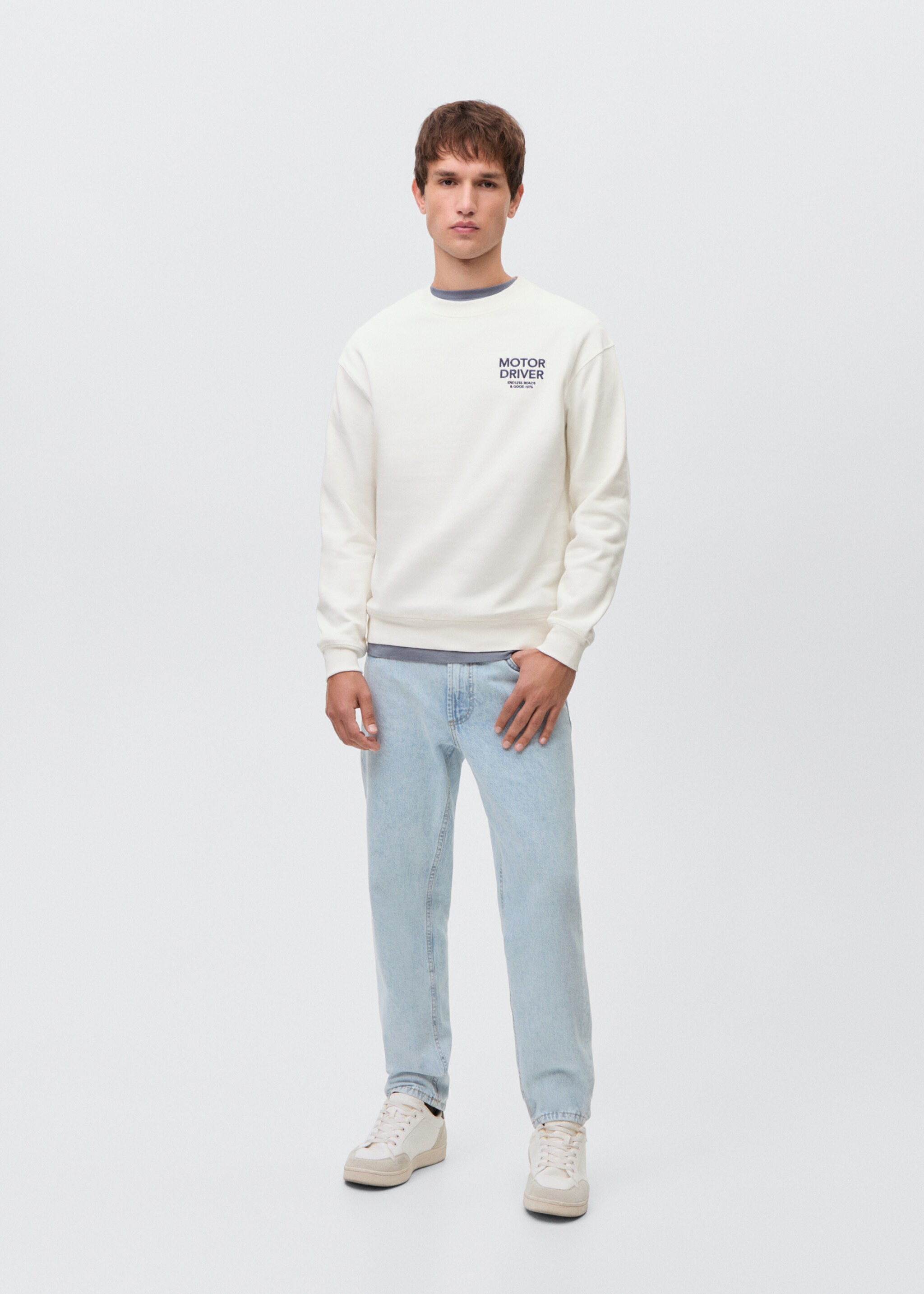 Bavlněná mikina s potiskem nápisu - Celkový náhled, Šedobílá. Ref: 87052544-00.