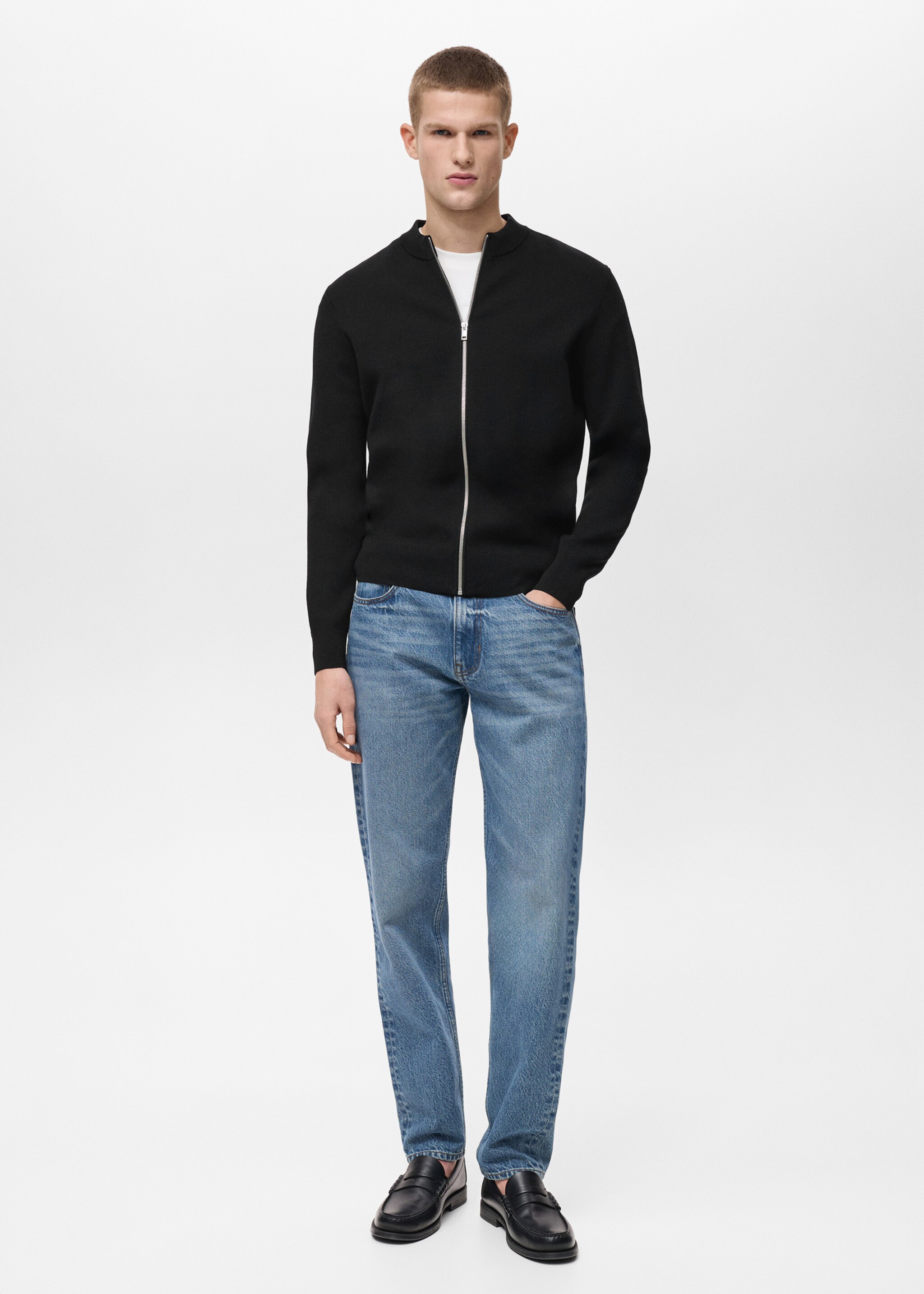 Zipped knit cardigan - General plane, Black. Ref: 87052890-00.