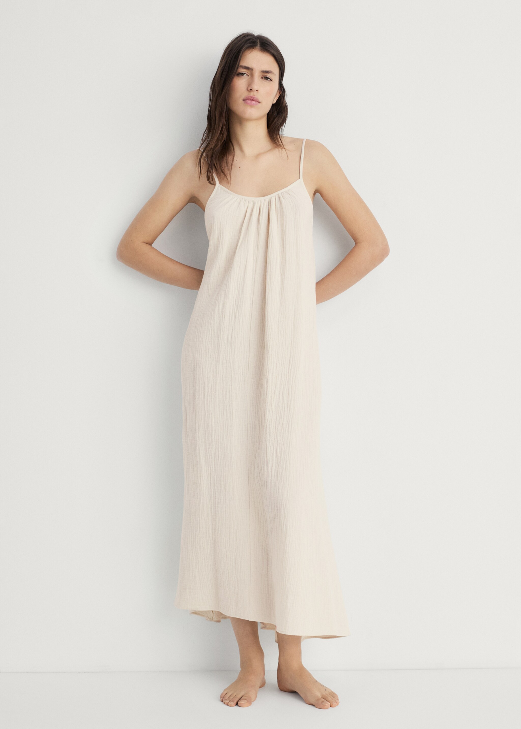 Unifarbenes Nachthemd aus Baumwolle - Allgemeine Ansicht, Beige. Ref: 87052891-00.