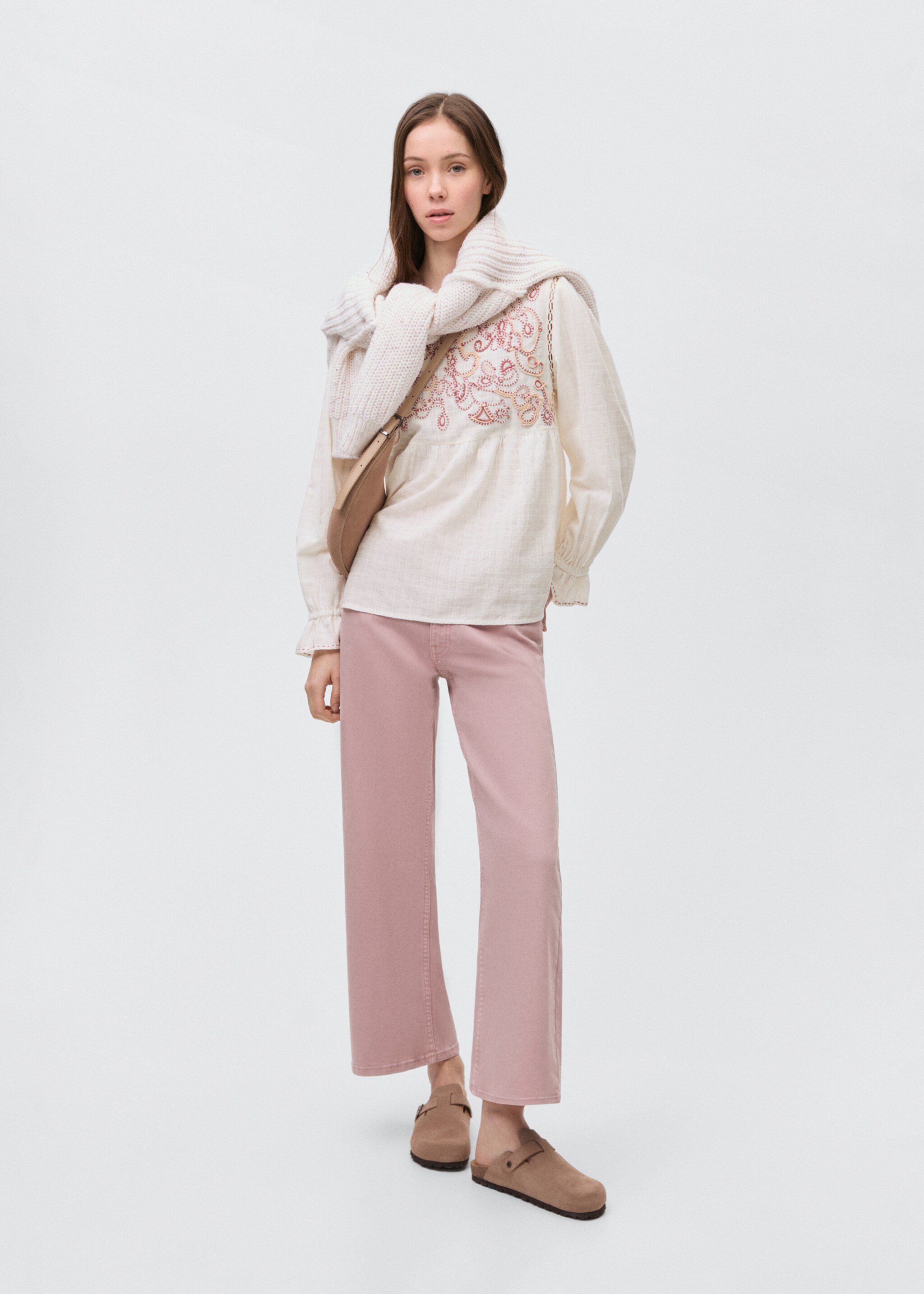 Blusa algodón bordados - Plano general, Blanco roto. Ref: 87053278-00.