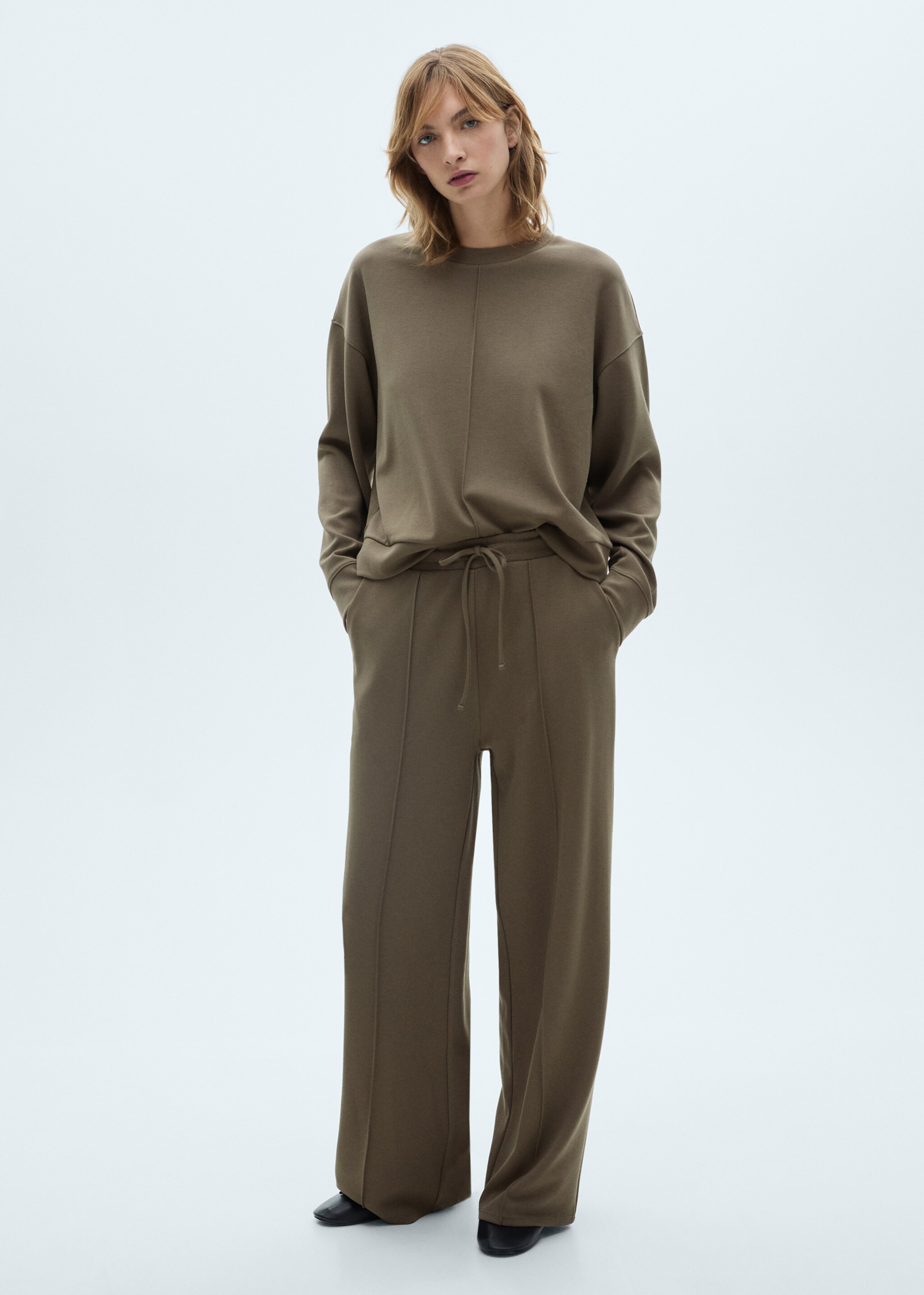 Rundhals-Sweatshirt mit Nahtdetail - Allgemeine Ansicht, Khaki. Ref: 87053281-00.