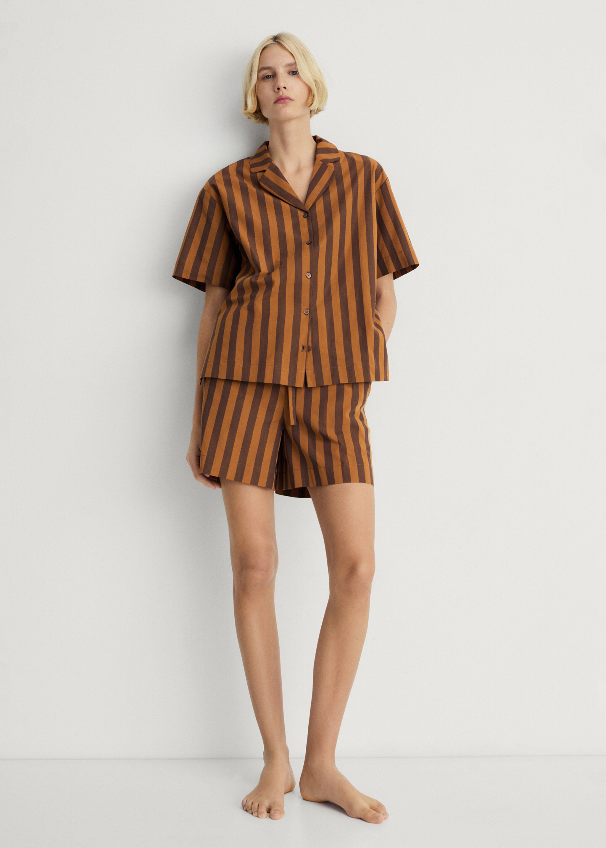 Two-tone woven striped short shirt - General plane, Brown. Ref: 87054067-00.