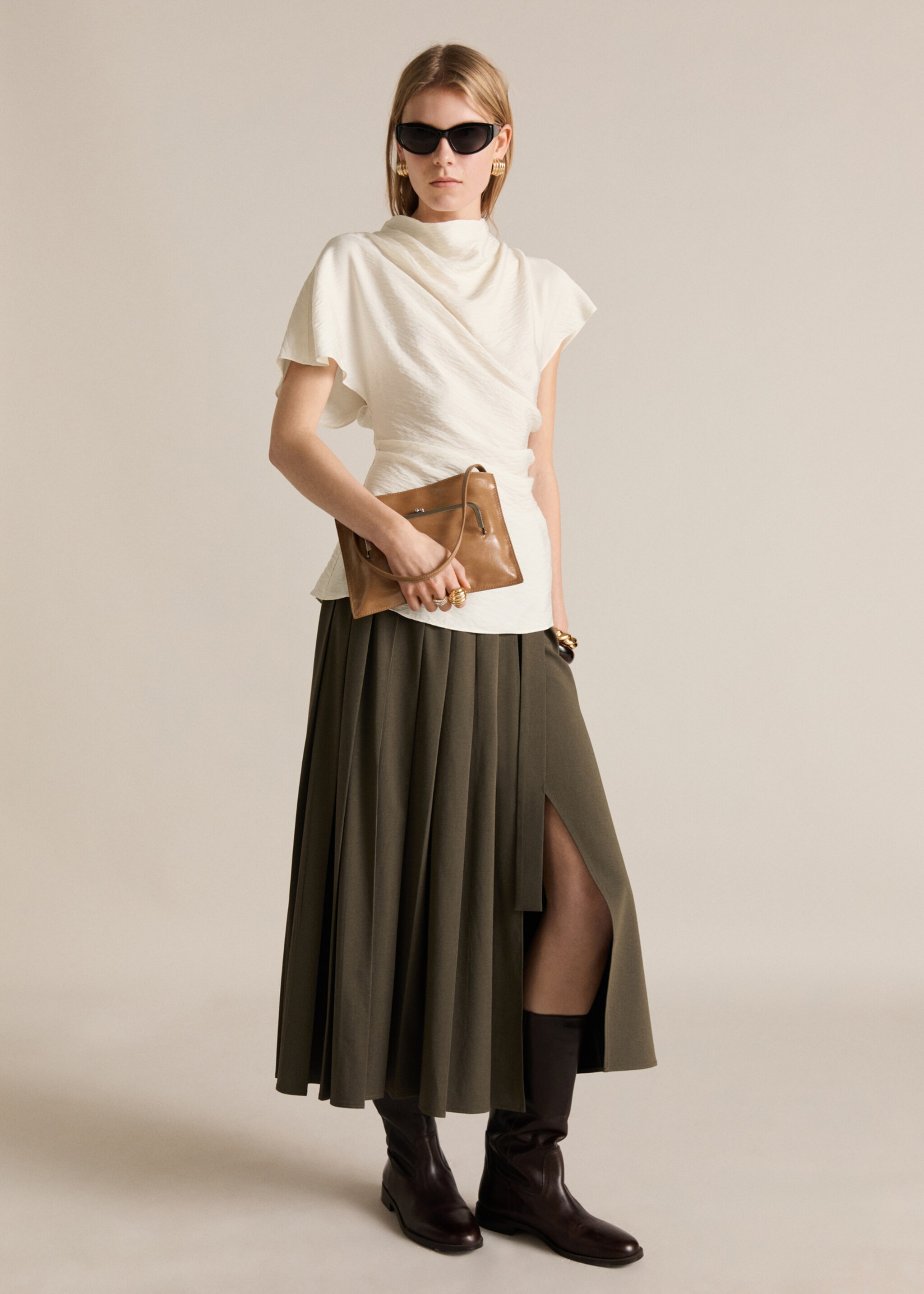 Textured draped blouse - General plane, Ecru. Ref: 87054069-00.