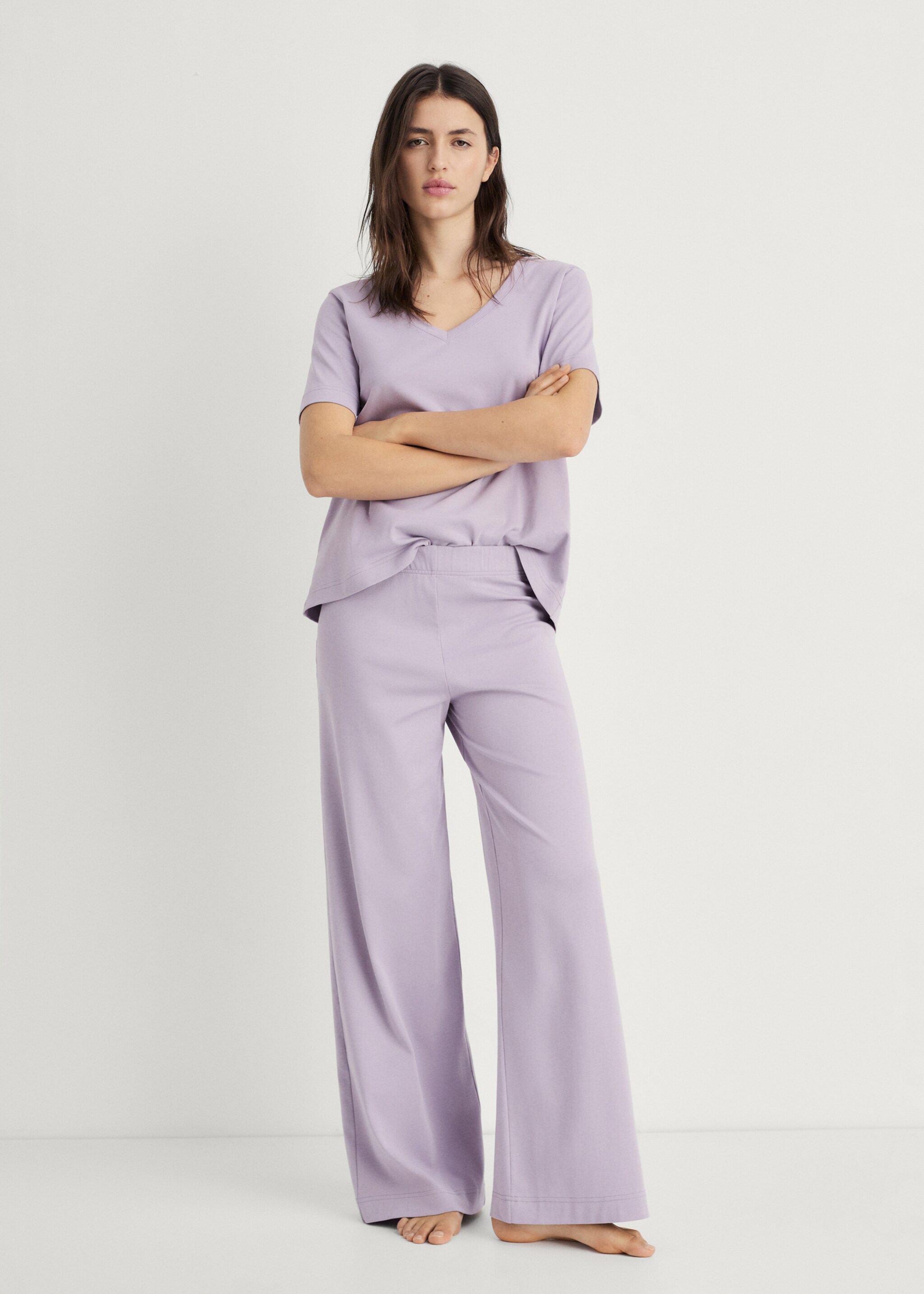 Plain cotton pyjama trousers - General plane, Lavender. Ref: 87054073-00.