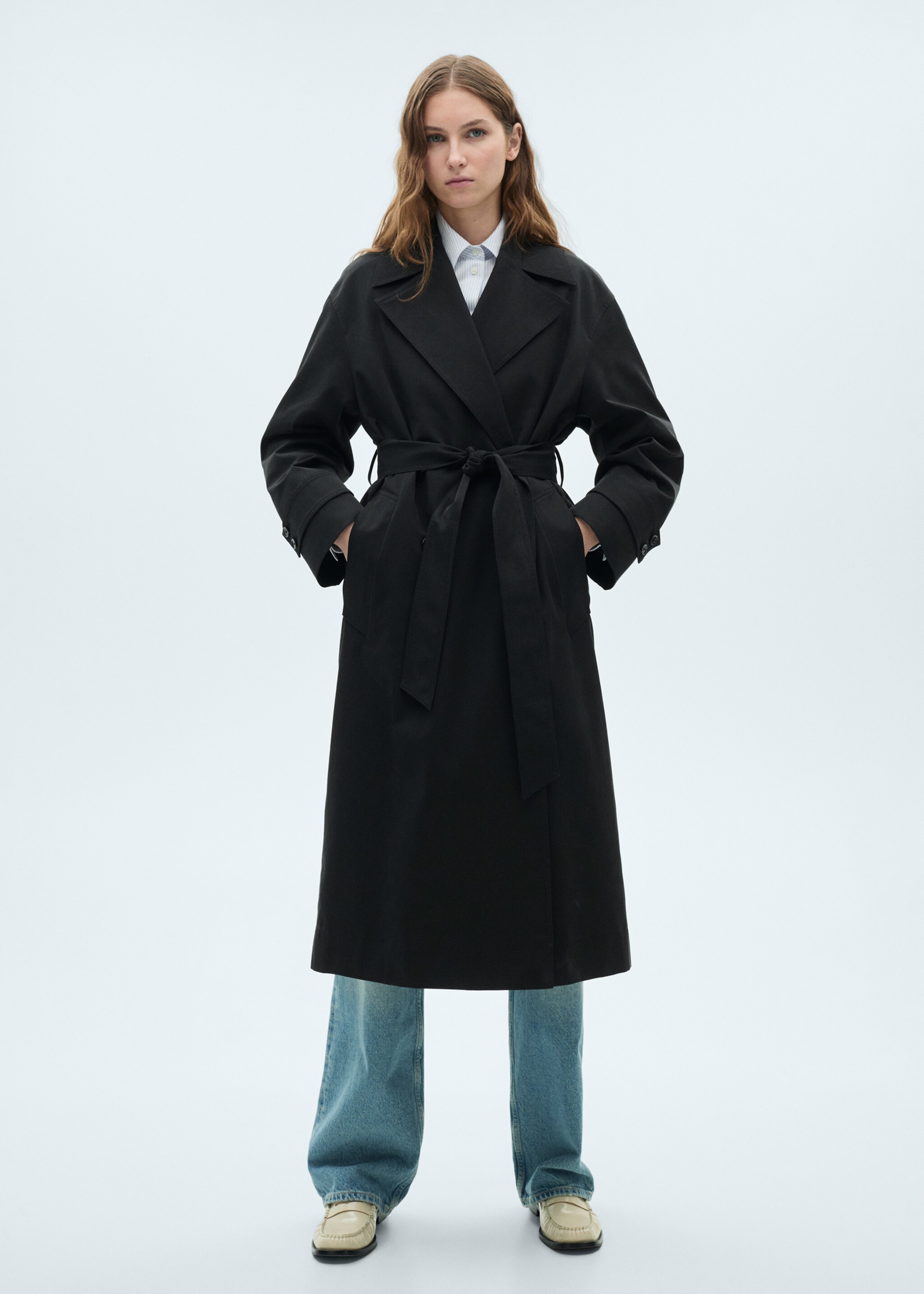 Long oversized double-breasted trench coat - General plane, Black. Ref: 87054076-00.