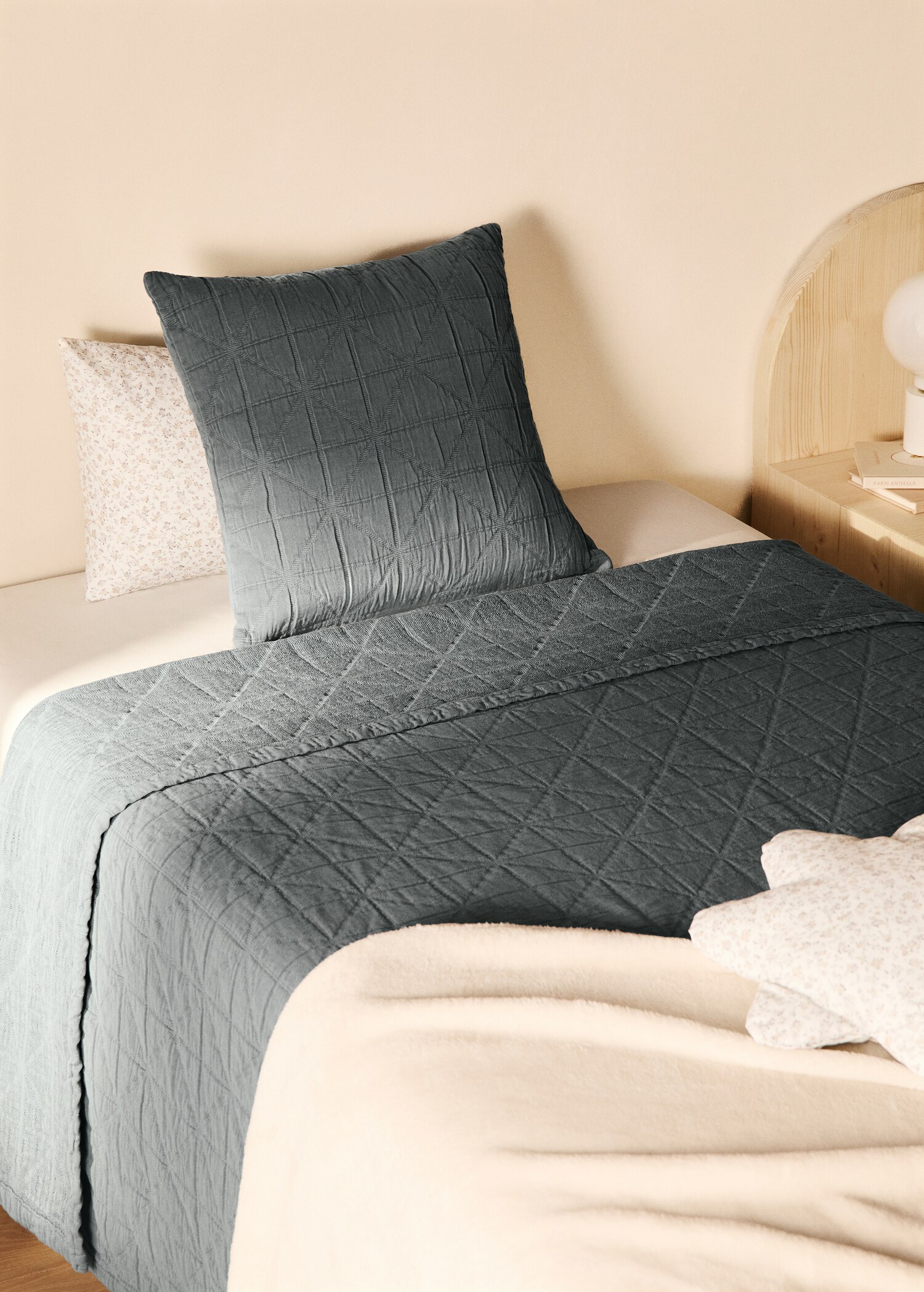 Couvre-lit enfant coton garment-dyed jacquard losanges lit 90/105 cm - Plan général