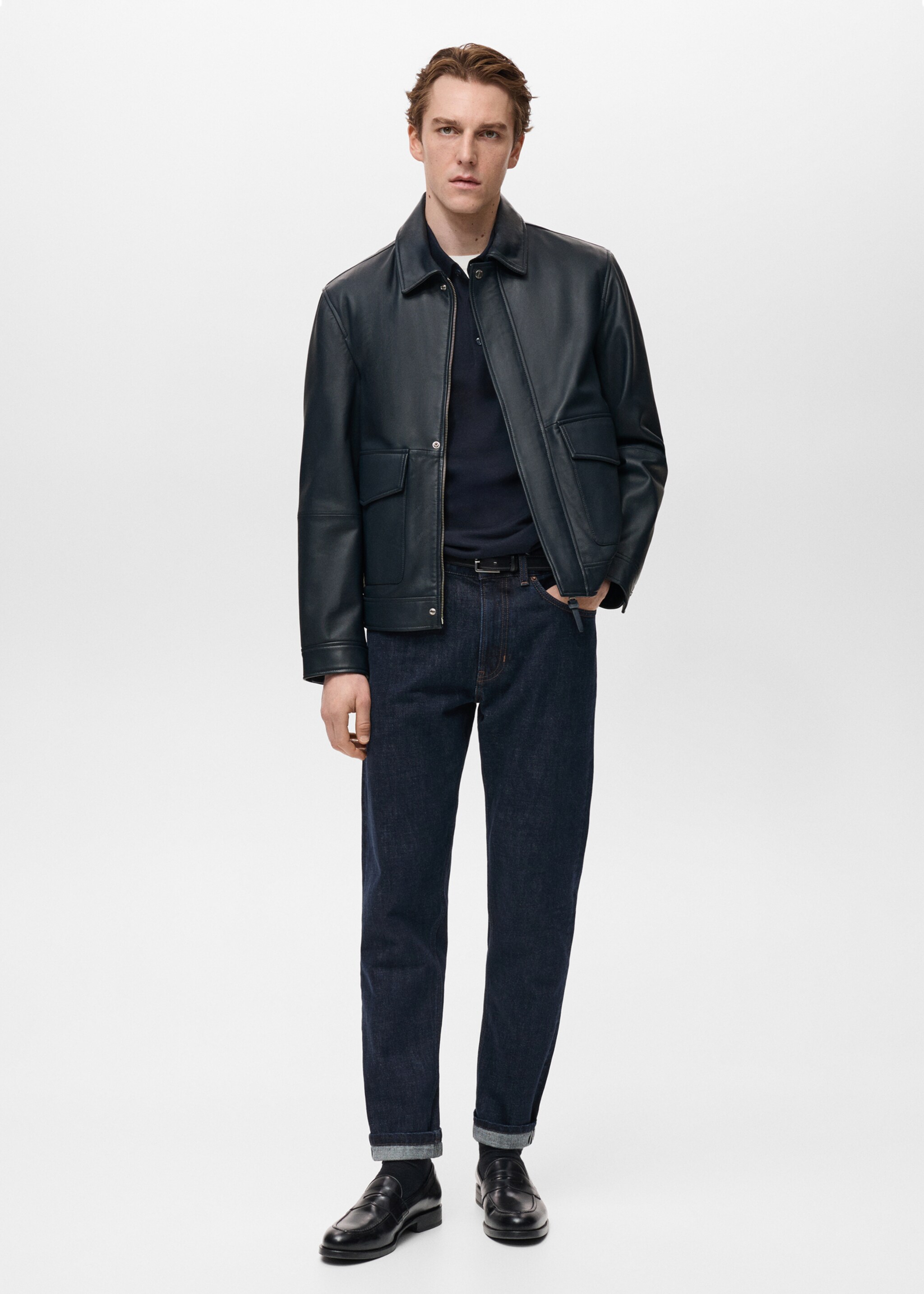 Nappa leather jacket with pockets - General plane, Night Blue. Ref: 87054392-00.