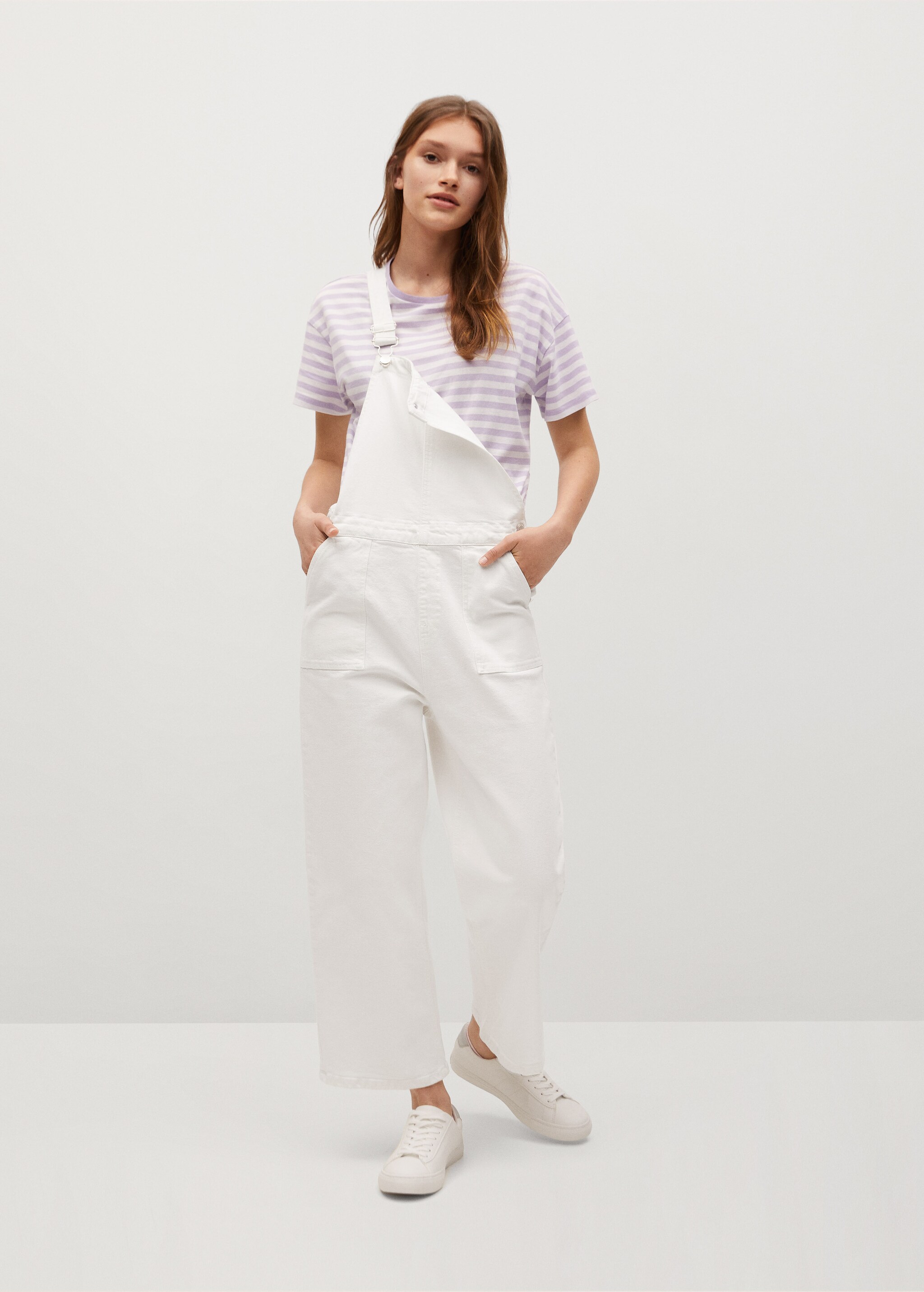 Wide-leg denim dungarees - General plane