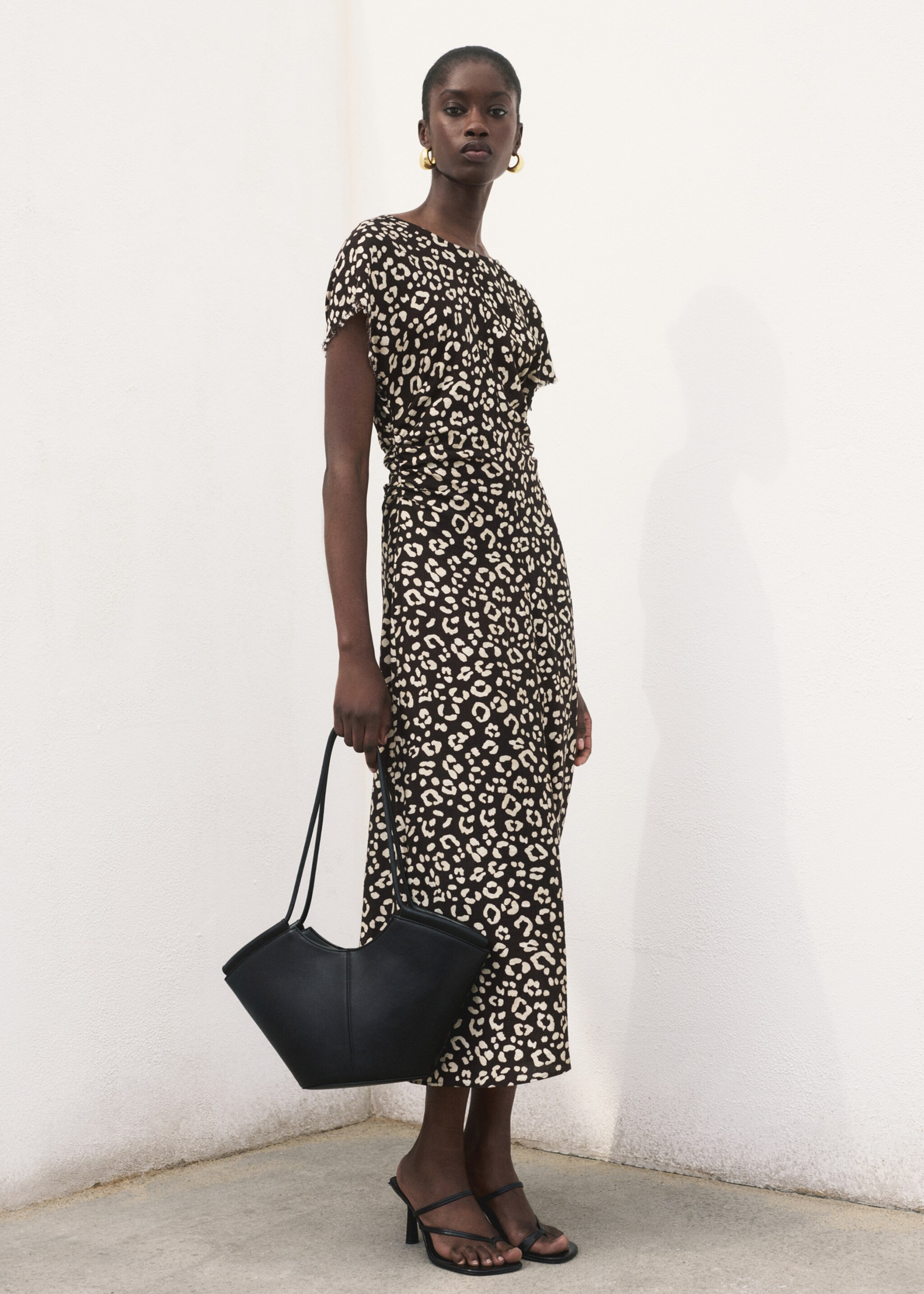 Animal-print dress with frayed edges - General plane, Black. Ref: 87055752-00.