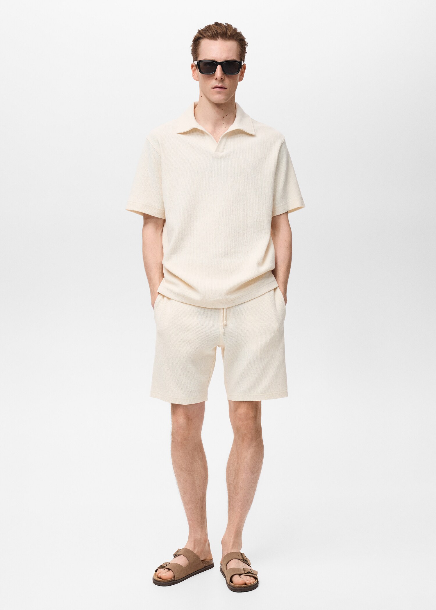 Textured cotton bermuda shorts with drawstring - General plane