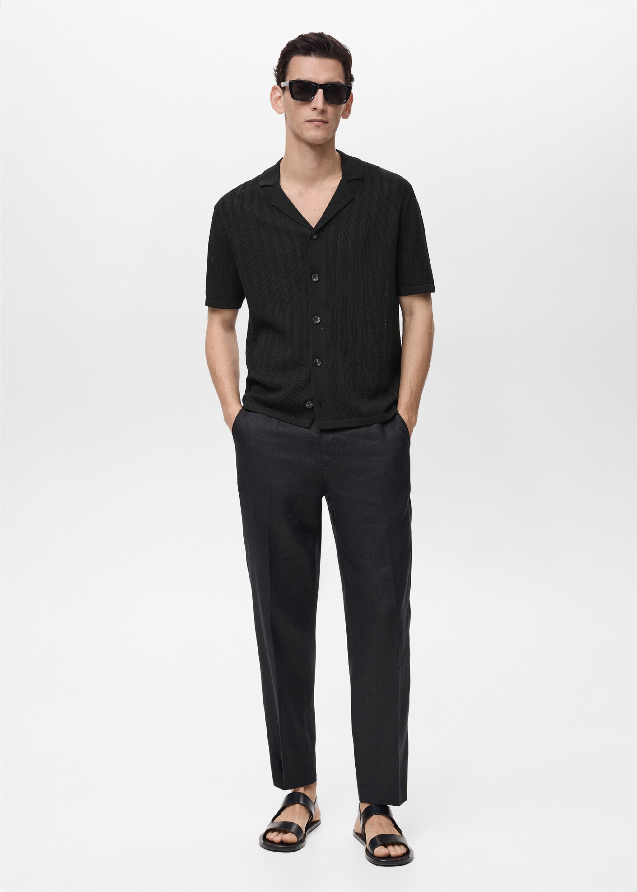 Knitted shirt with pointelle detail - General plane, Black. Ref: 87055934-00.