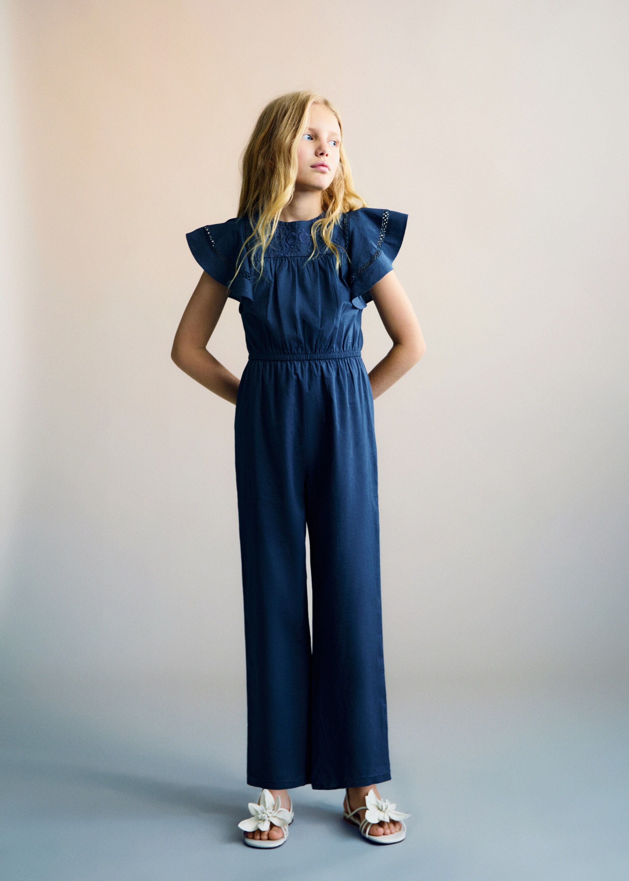 Lång broderad jumpsuit - Allmän bild, Navy blå. Ref: 87055944-00.