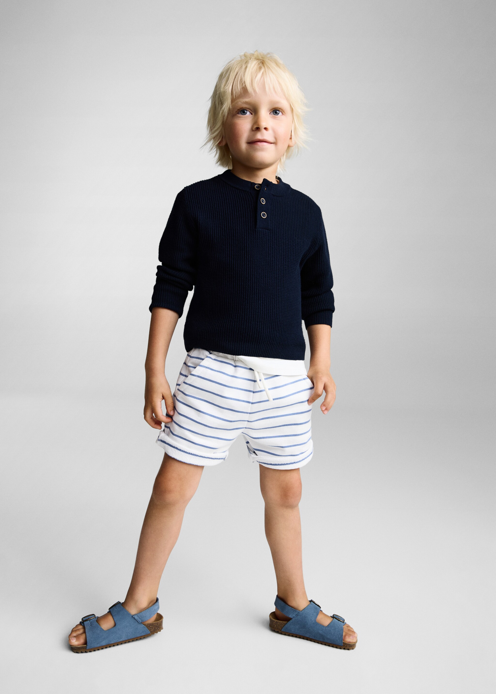 Striped cotton Bermuda shorts - General plane, Blue. Ref: 87055961-00.