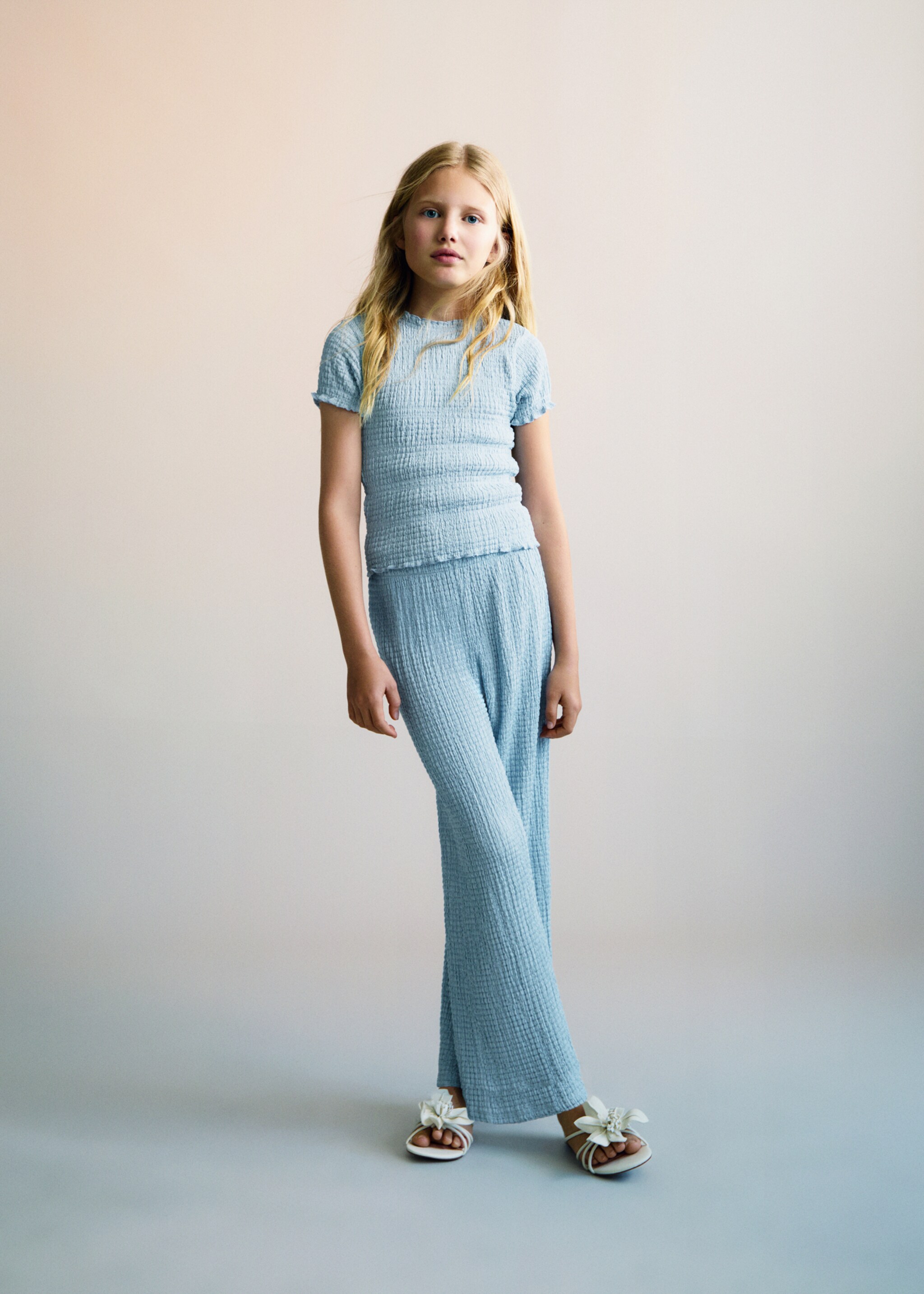 Textured culotte trousers - General plane, Sky Blue. Ref: 87055976-00.