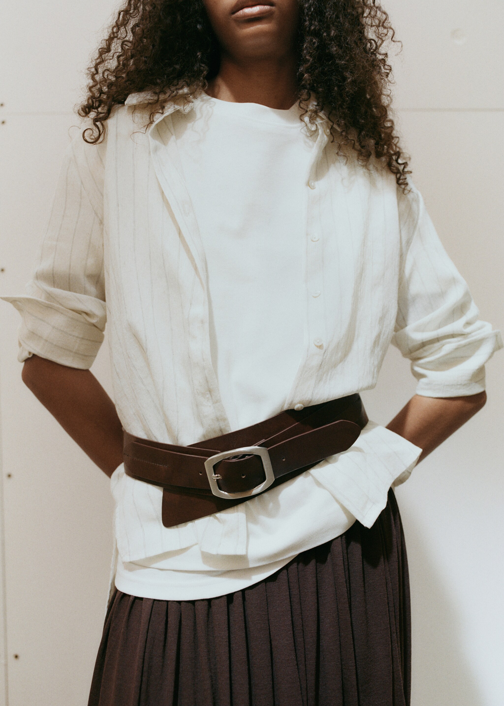 Leather obi belt - General plane, Chocolate. Ref: 87056361-00.