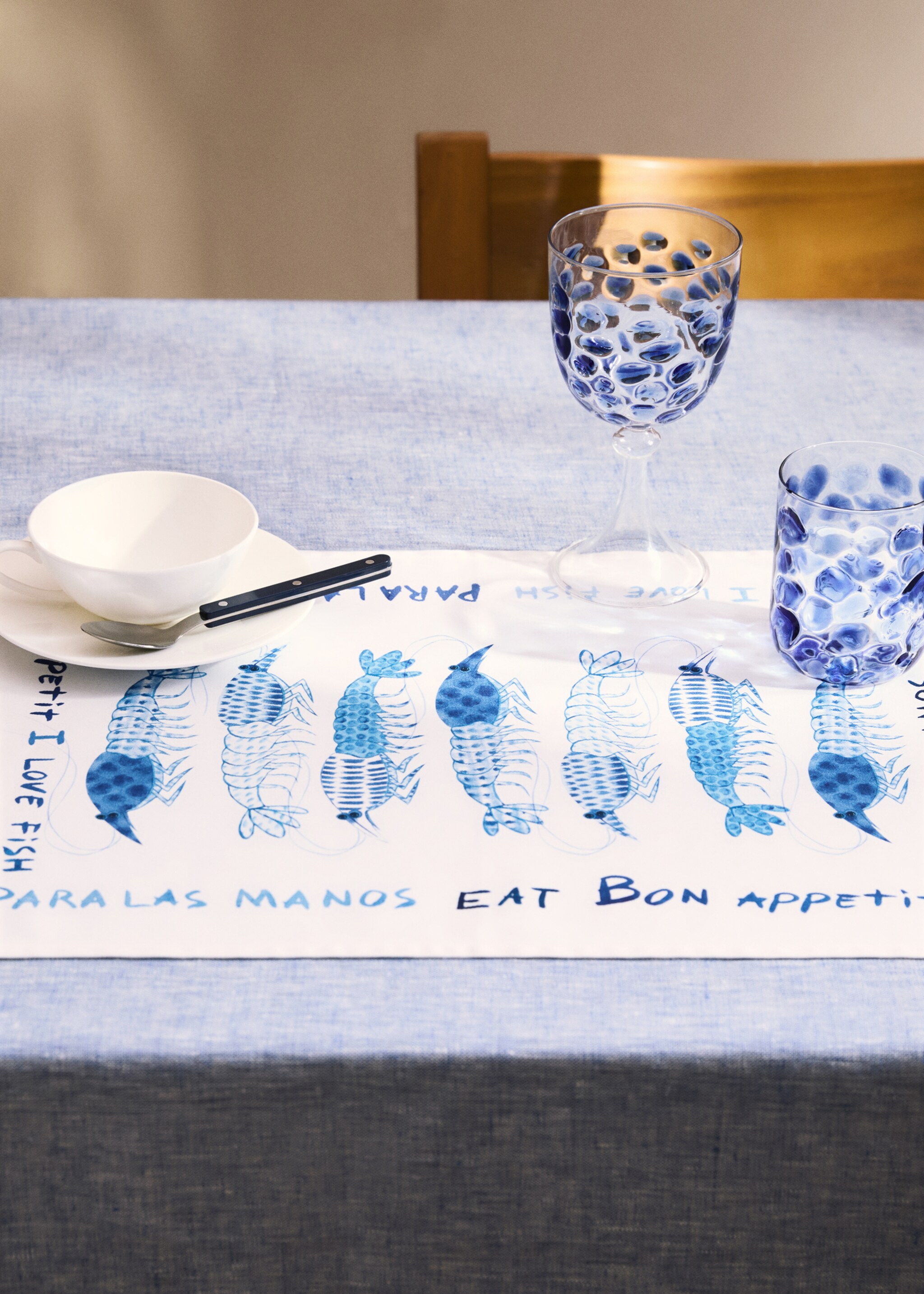 Cotton placemat with shrimp design - General plane, Blue. Ref: 87056728-00.