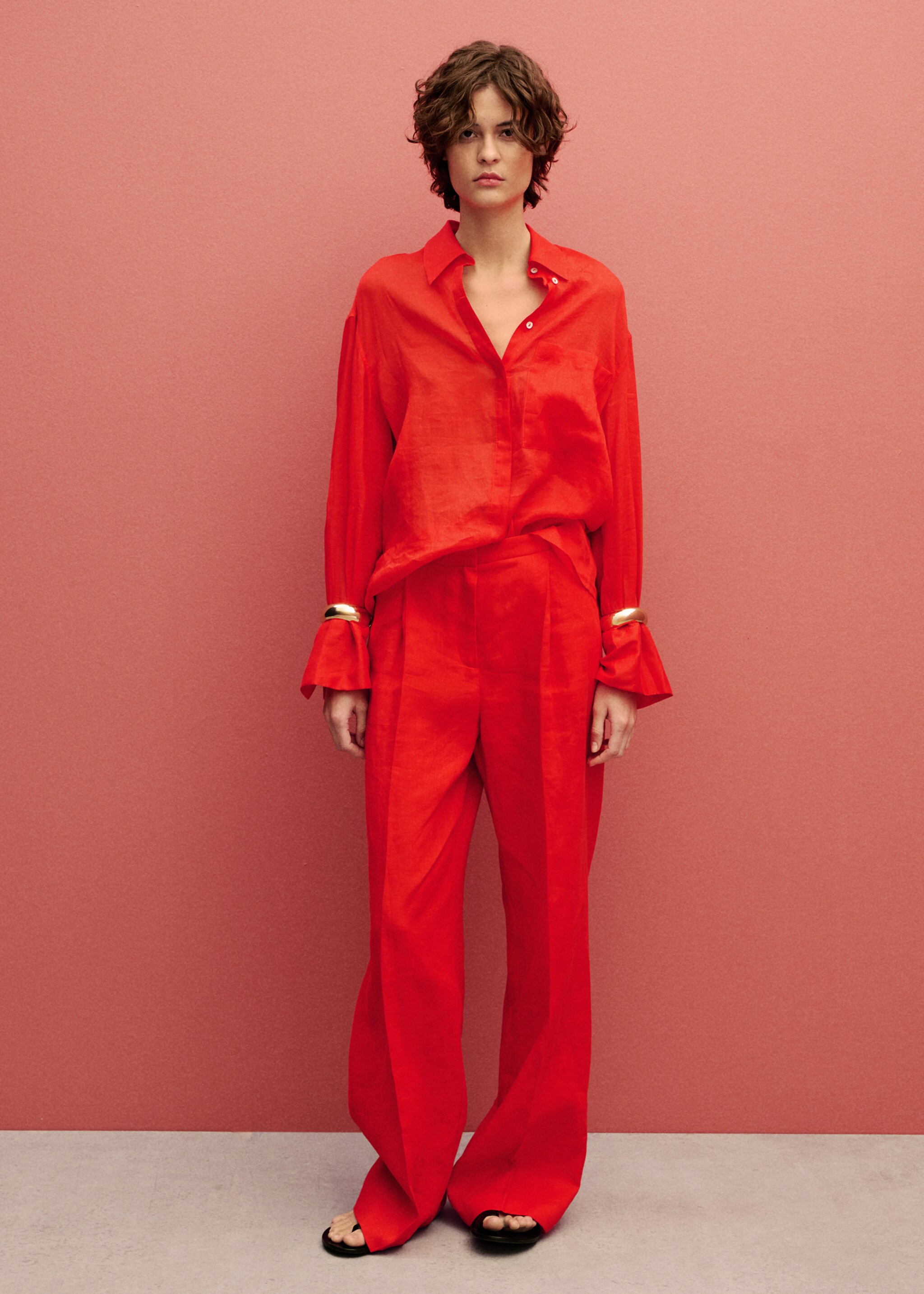 Ramie shirt with pocket - General plane, Red. Ref: 87057166-00.