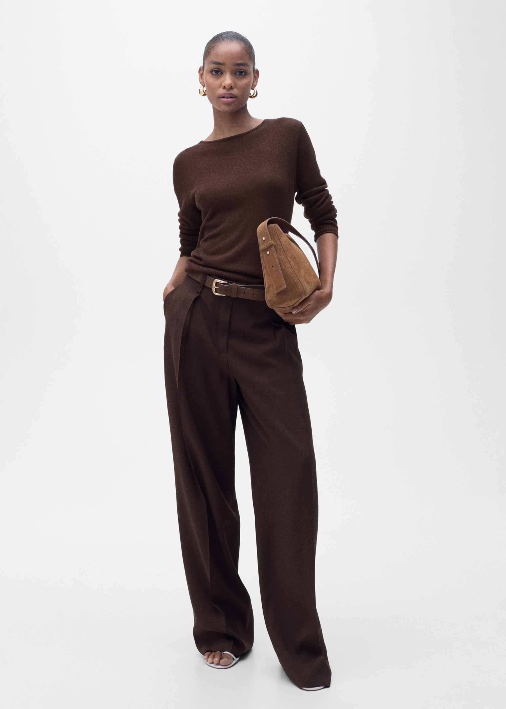 Jersei coll vaixell barreja lli - Pla general, Xocolata. Ref: 87057168-00.