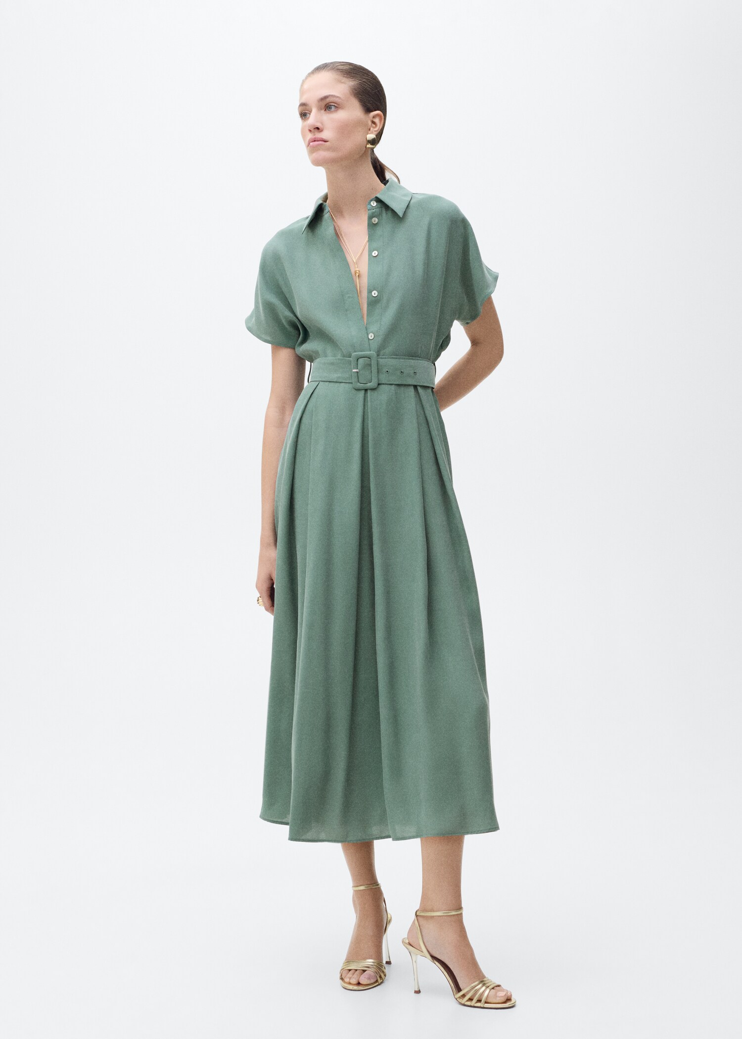 Vestido midi evasé cinturón - Plano general